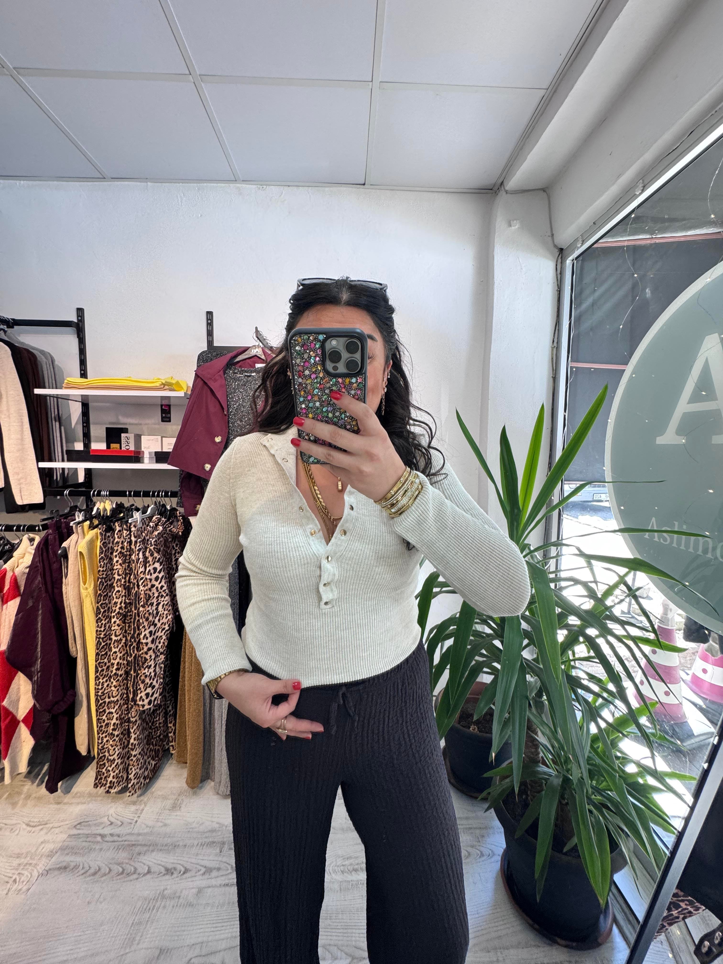 Gold Çıtçıt Detaylı Bej Triko