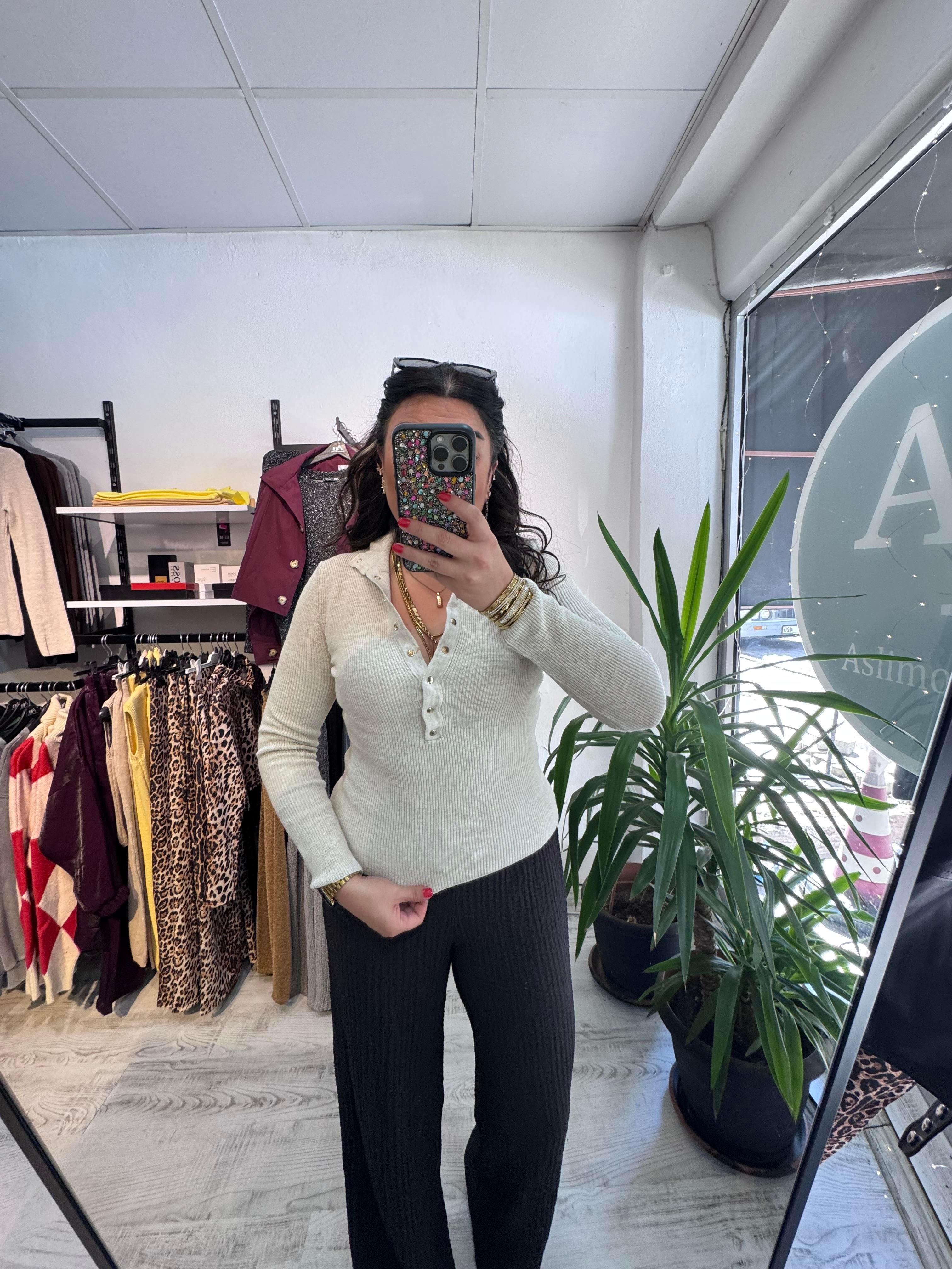 Gold Çıtçıt Detaylı Bej Triko