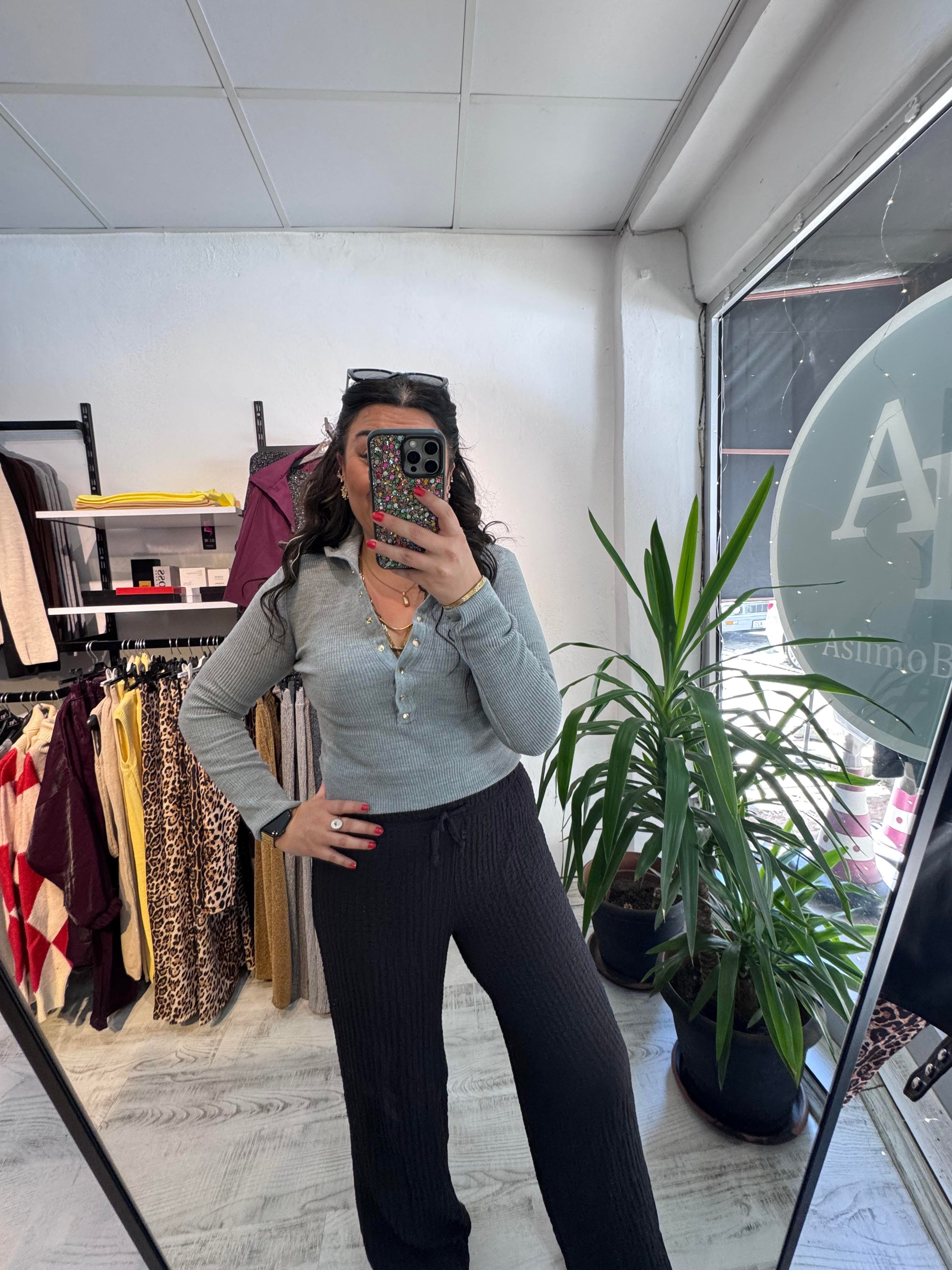 Gold Çıtçıt Detaylı Gri Triko