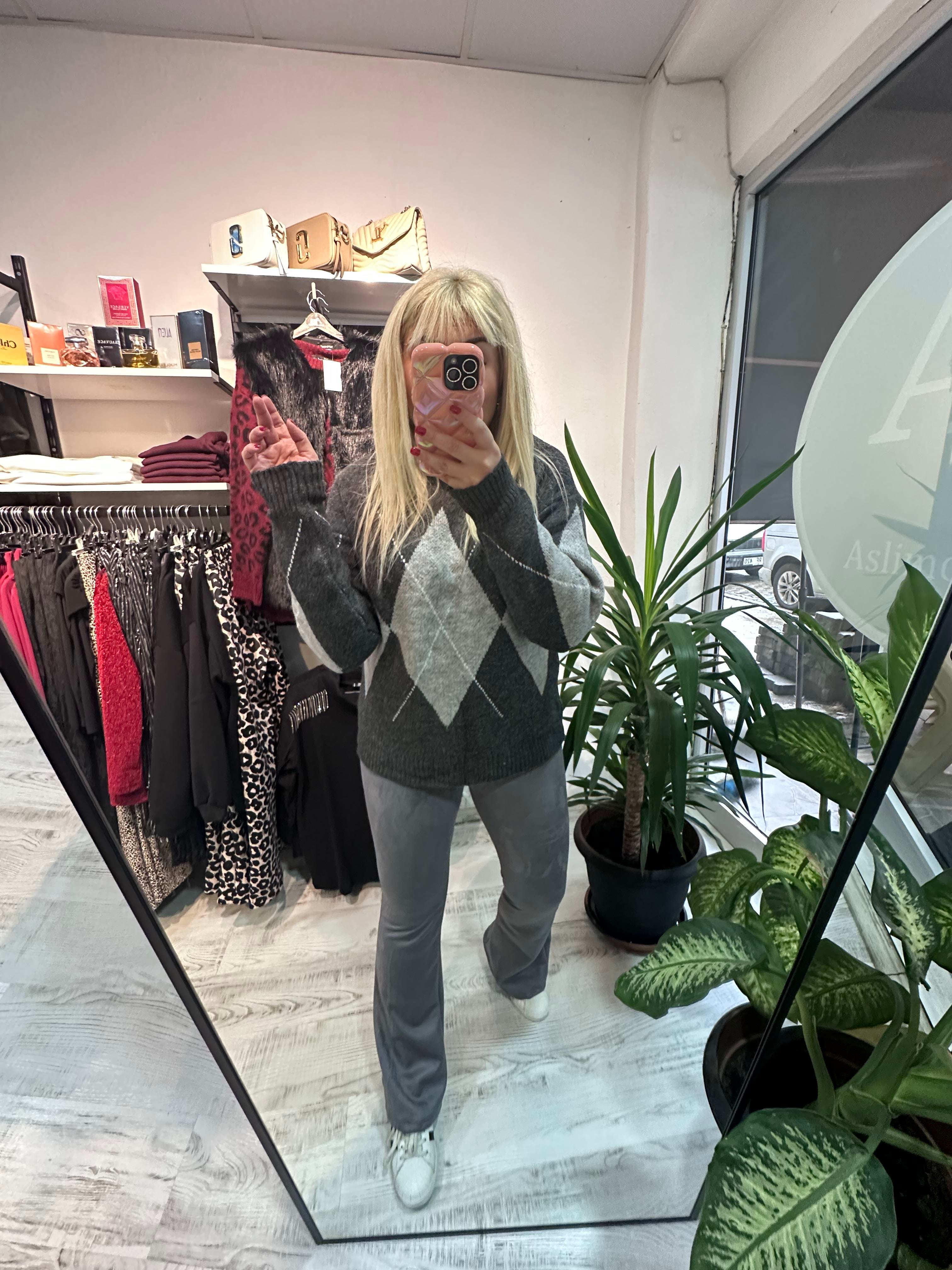 Gri Süet Kumaş Likralı Tayt Pantolon