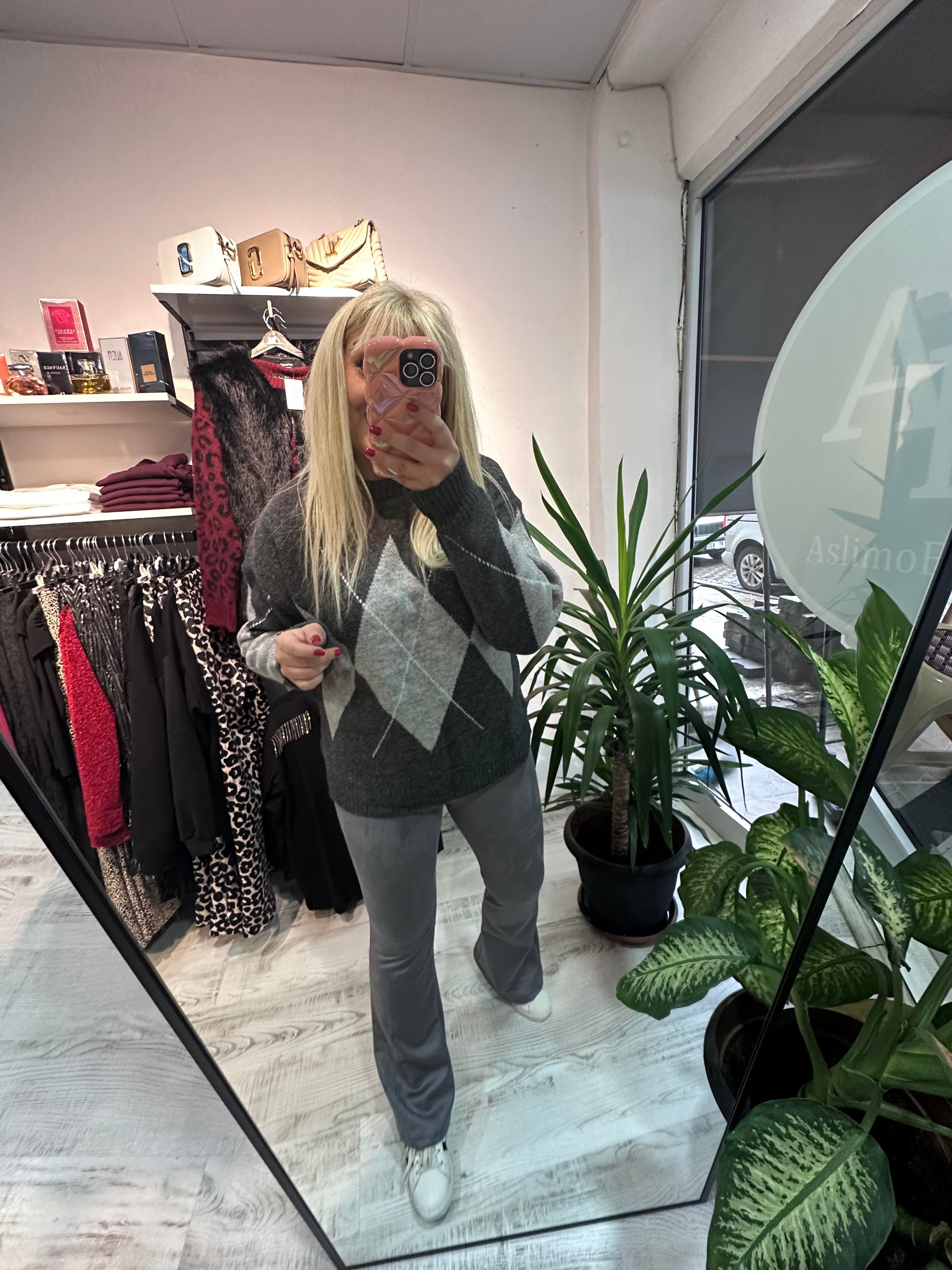 Gri Süet Kumaş Likralı Tayt Pantolon