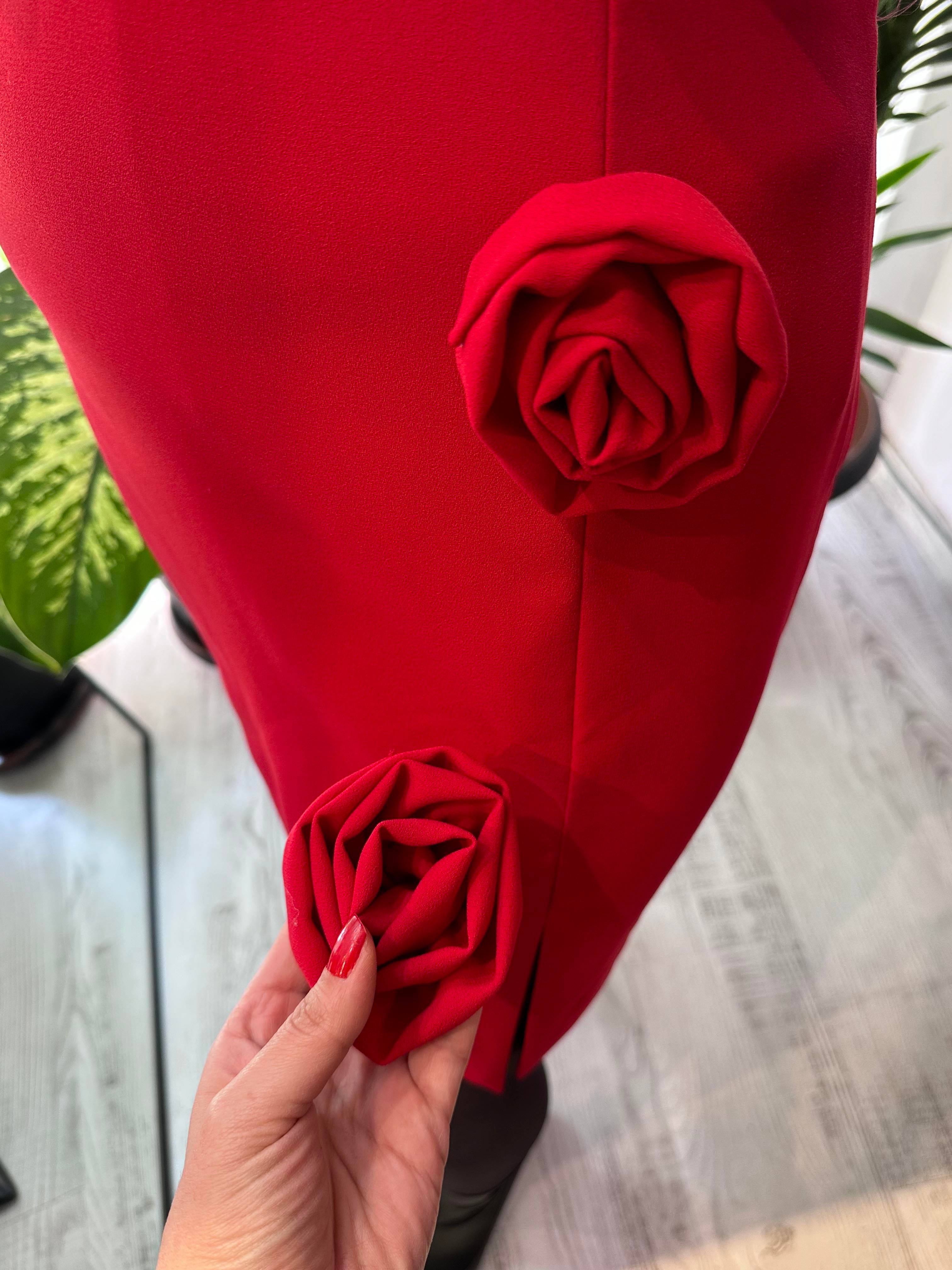 Güllü Kırmızı Mini Etek