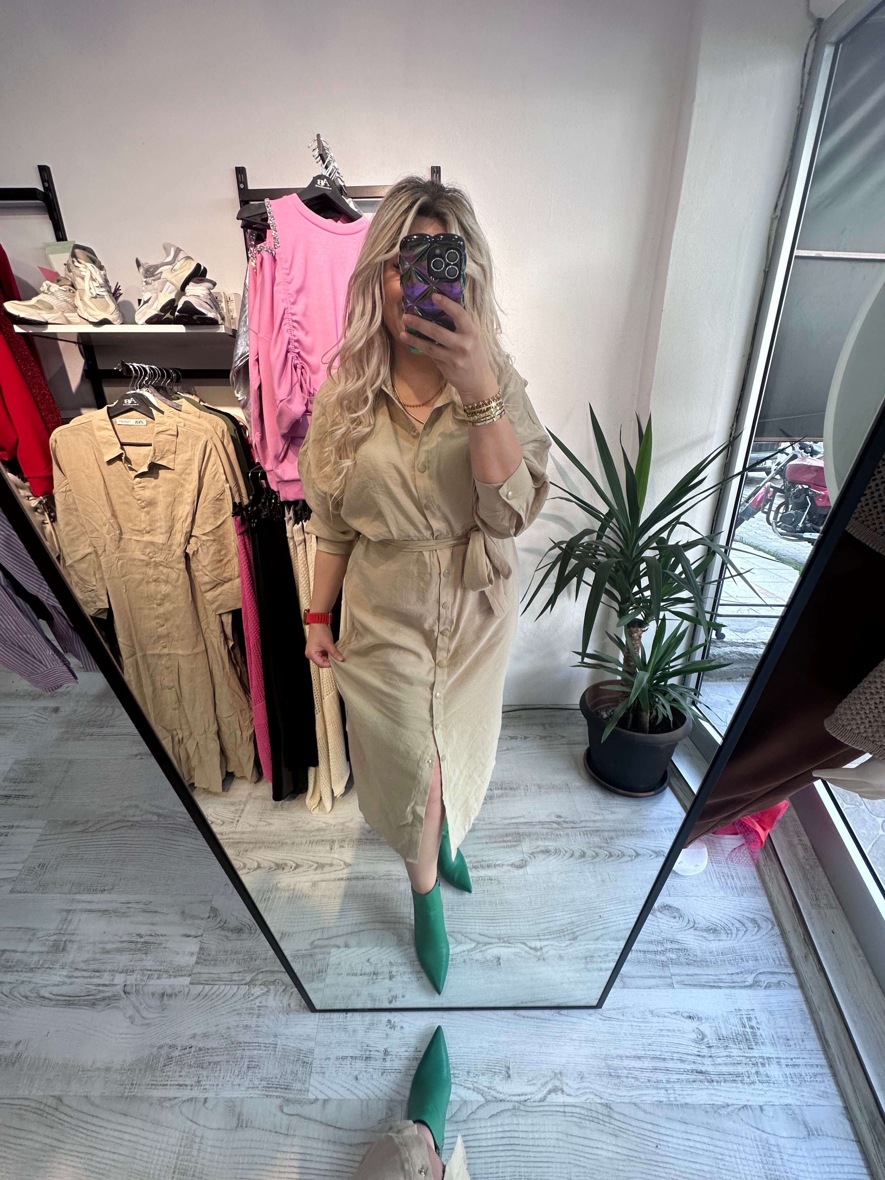 İthal Kumaş Orijinal Marka Bej Elbise