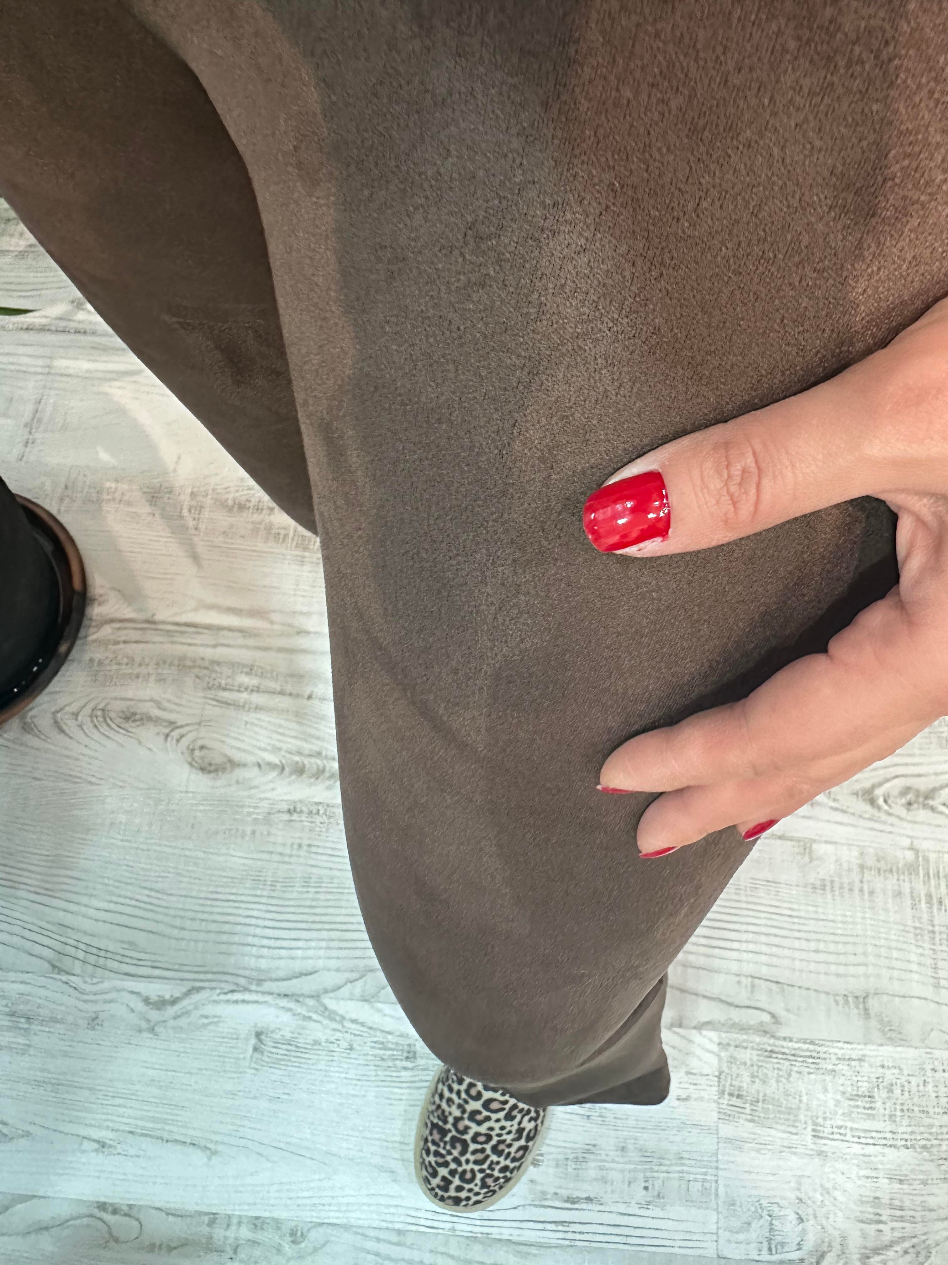 Kahverengi Süet Kumaş Likralı Tayt Pantolon