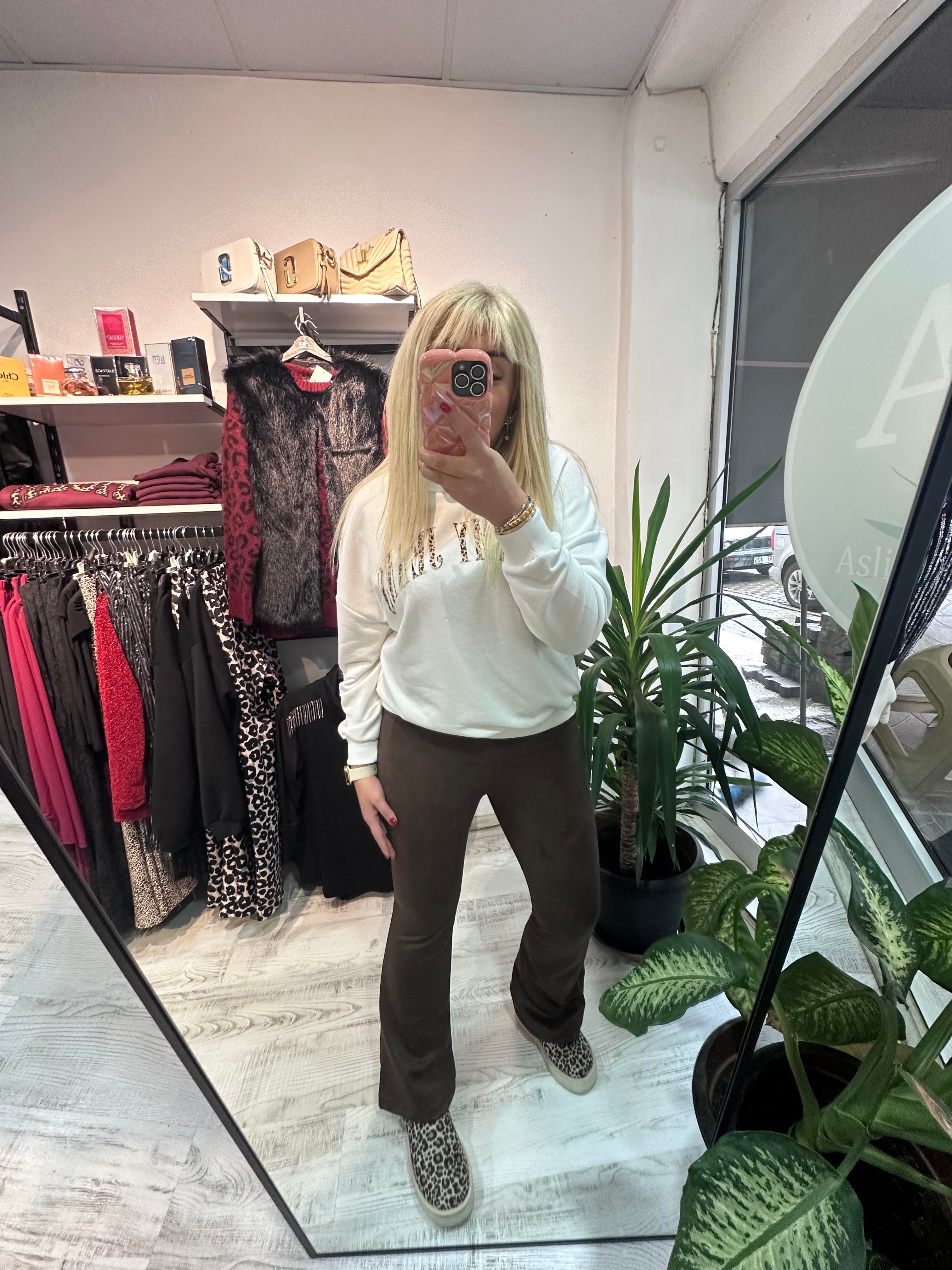 Kahverengi Süet Kumaş Likralı Tayt Pantolon