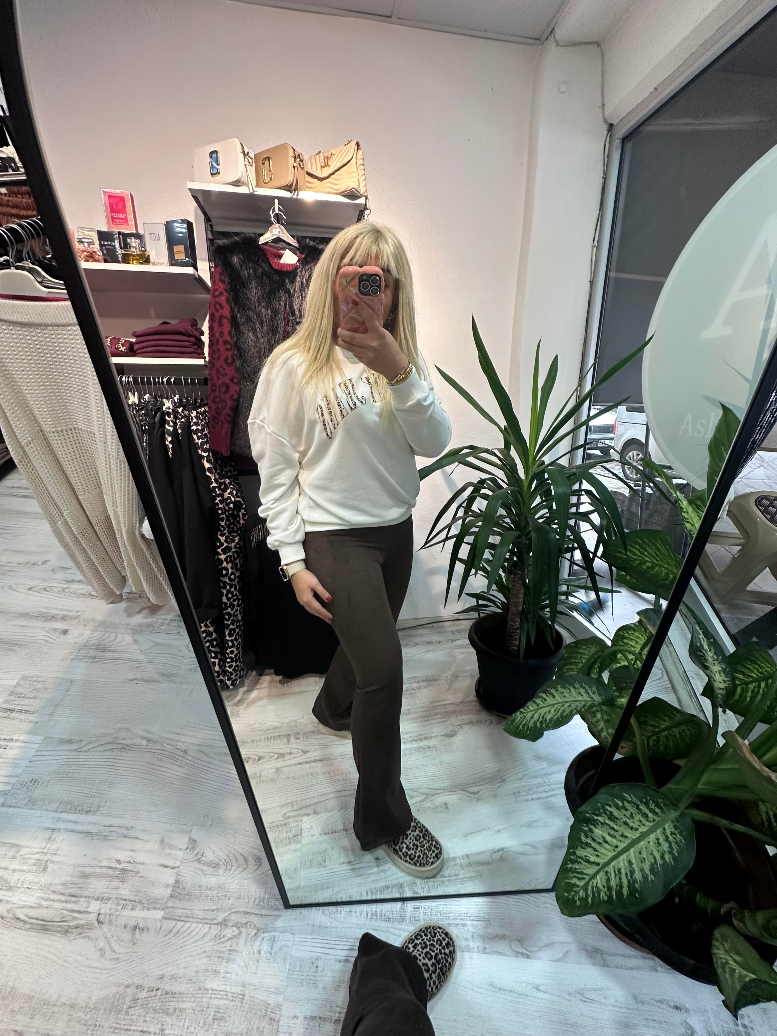 Kahverengi Süet Kumaş Likralı Tayt Pantolon