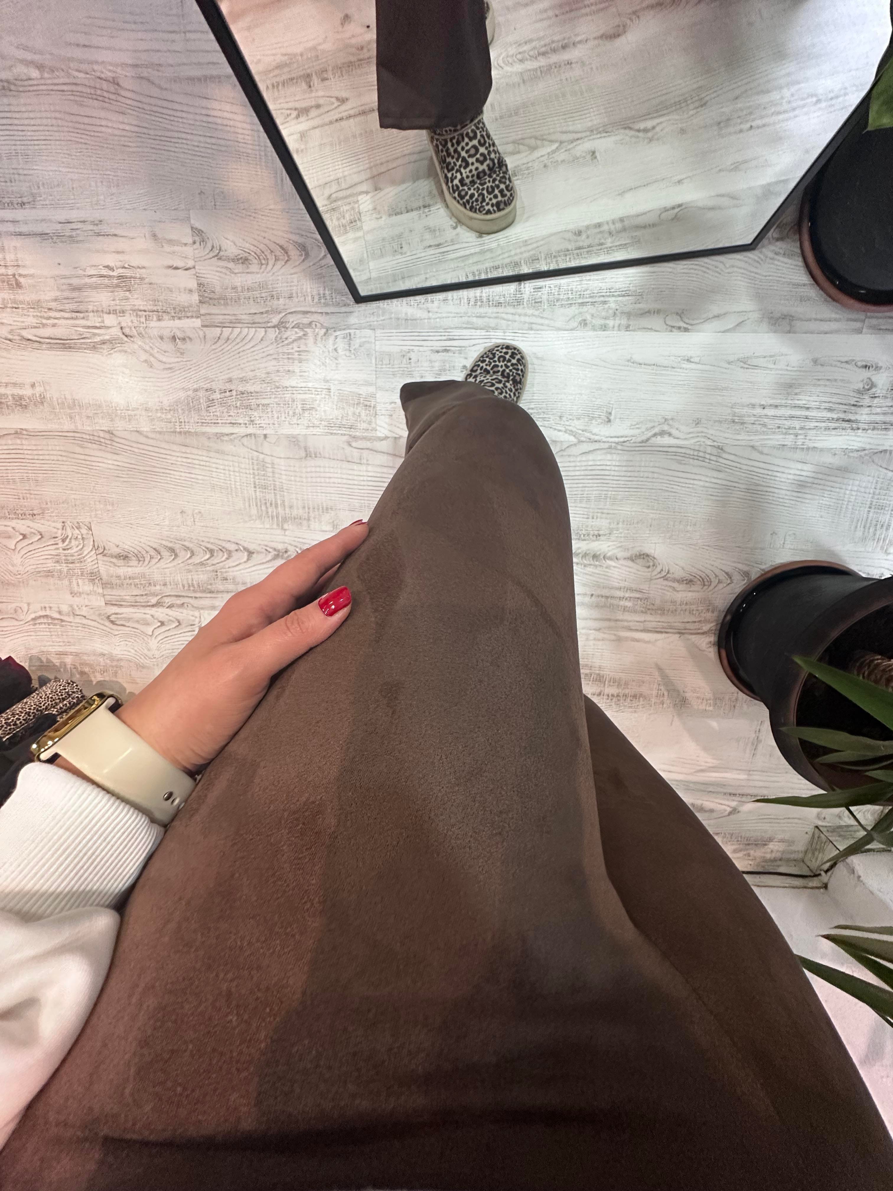 Kahverengi Süet Kumaş Likralı Tayt Pantolon