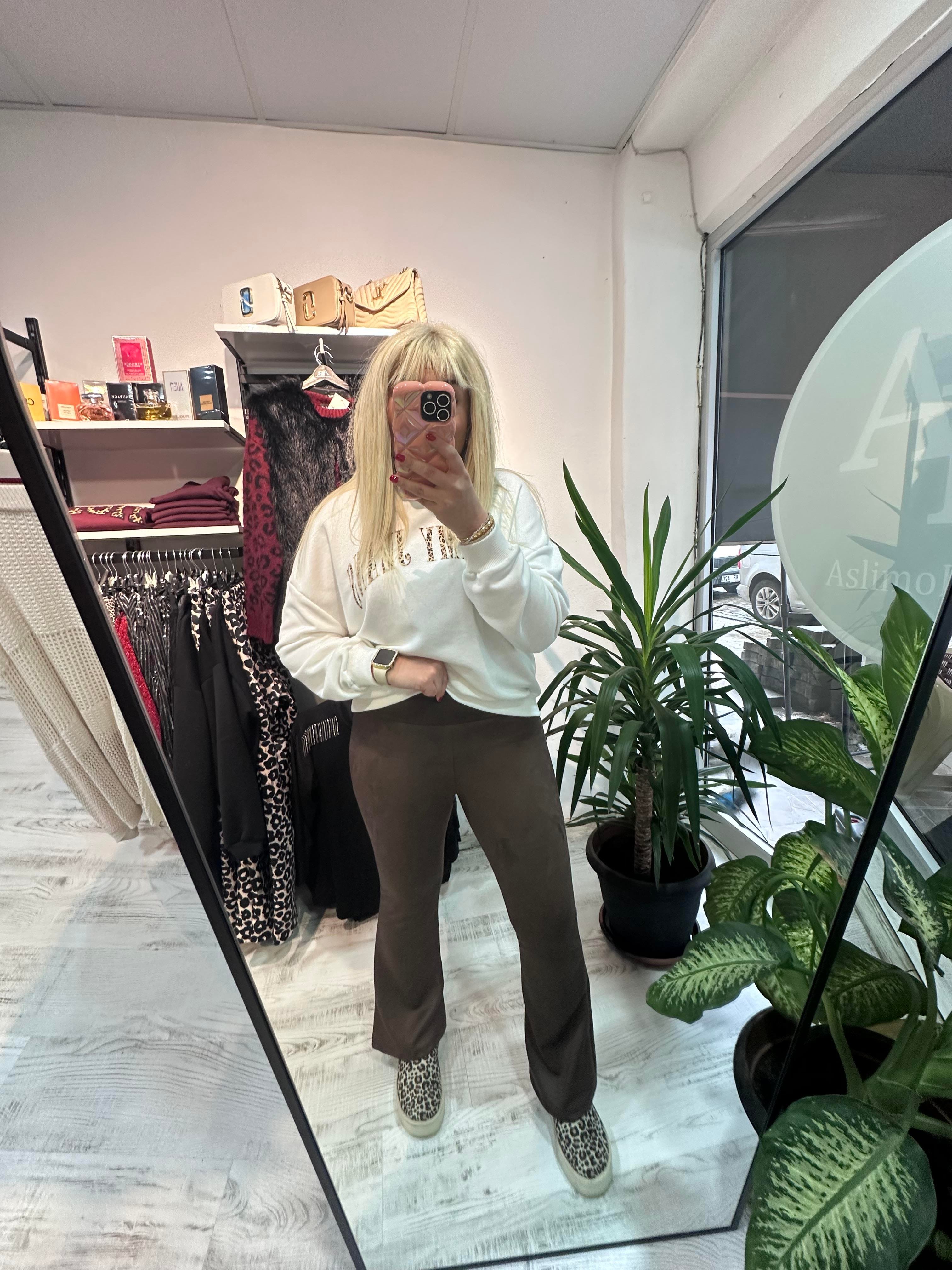 Kahverengi Süet Kumaş Likralı Tayt Pantolon