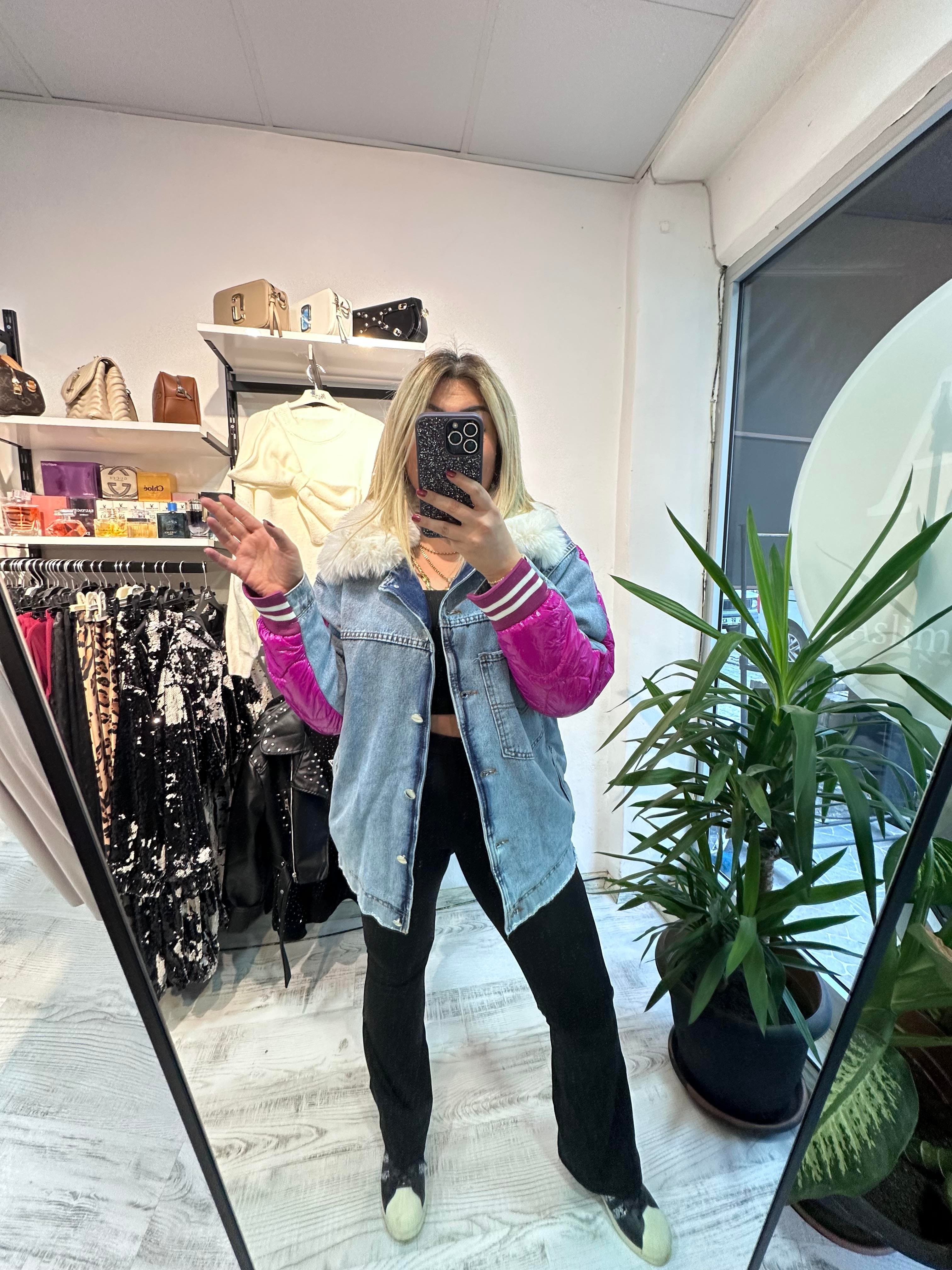 Kapitone Detaylı Yaka Kürklü Jean Mont