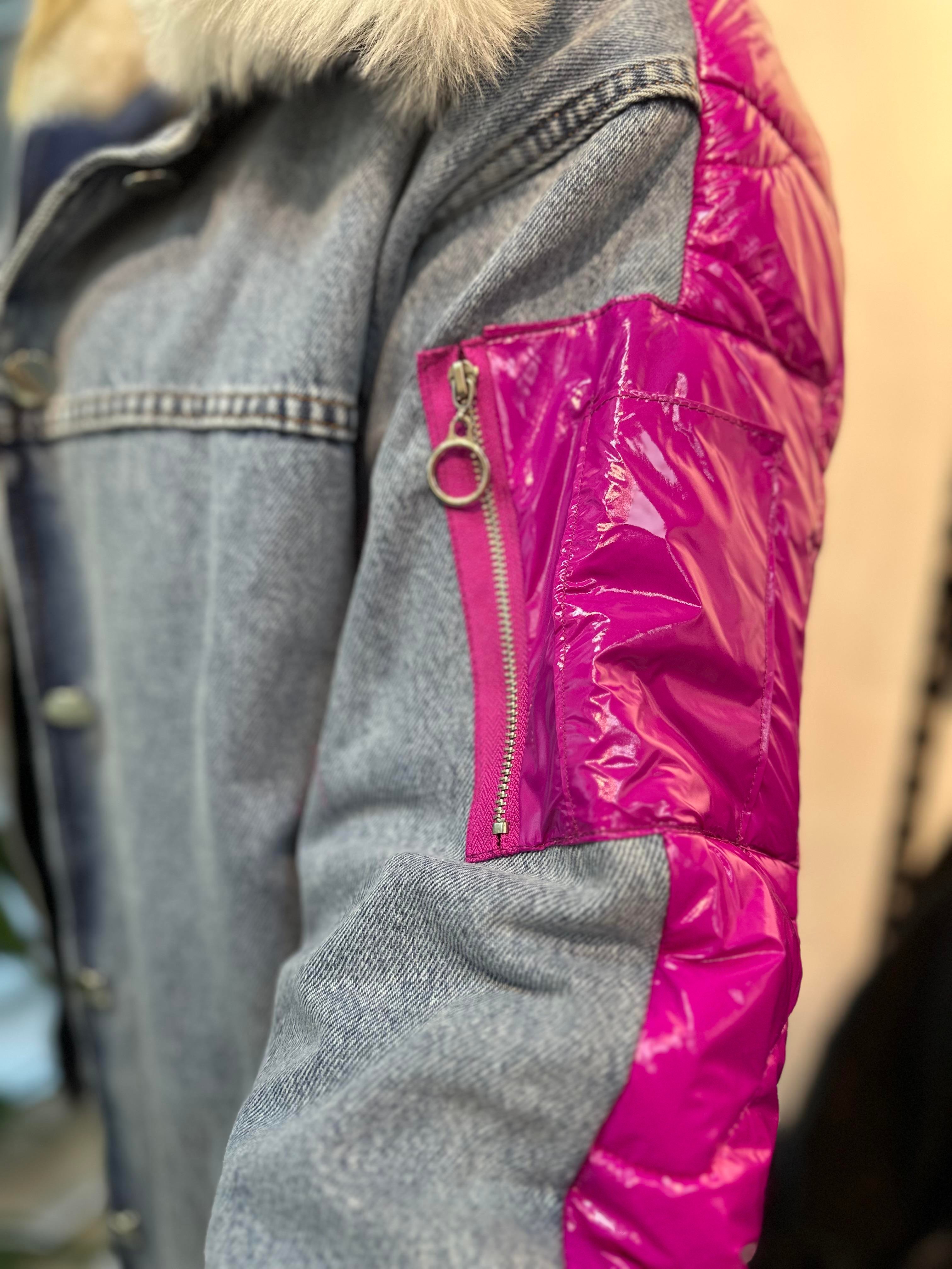 Kapitone Detaylı Yaka Kürklü Jean Mont