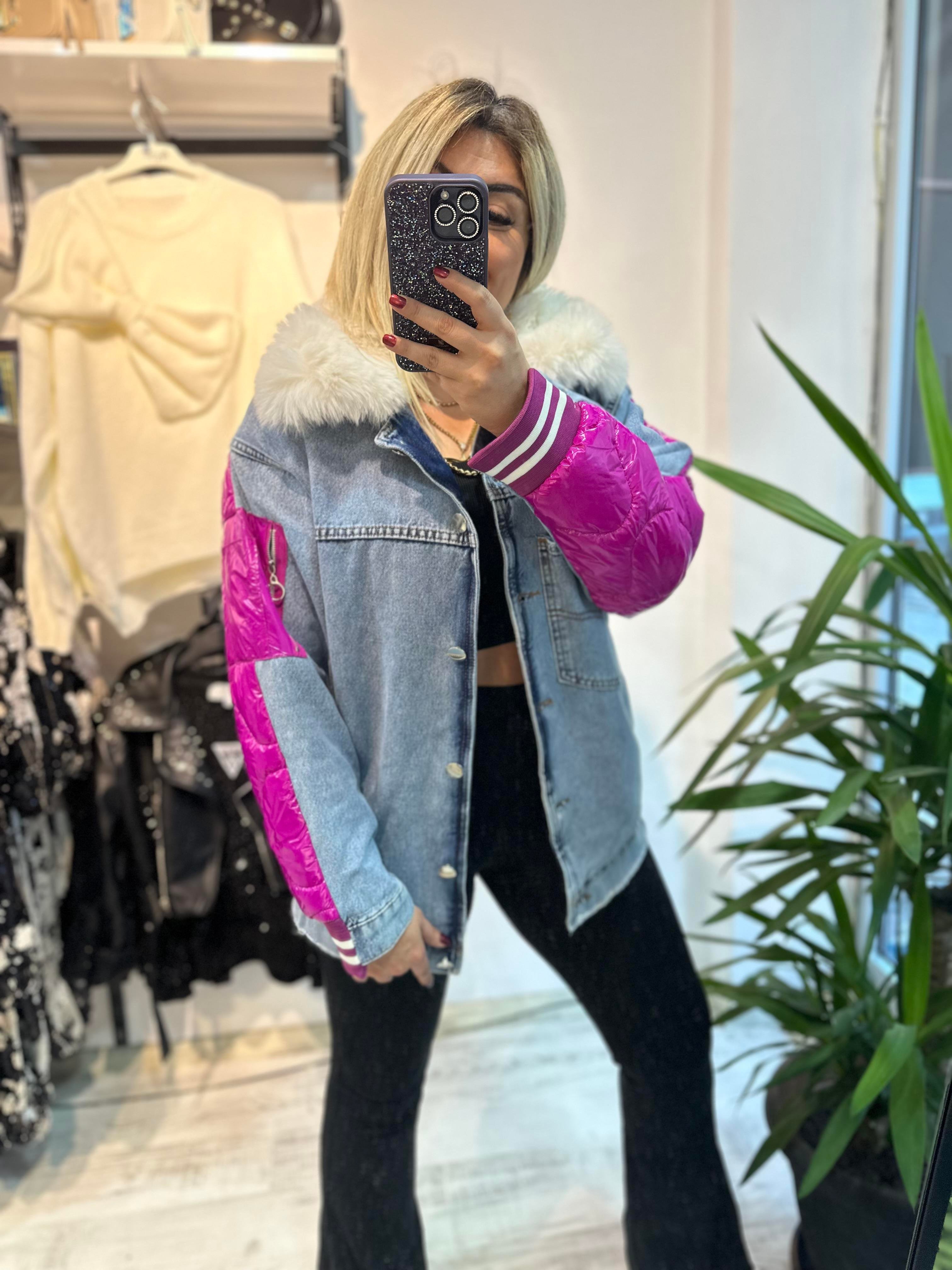 Kapitone Detaylı Yaka Kürklü Jean Mont