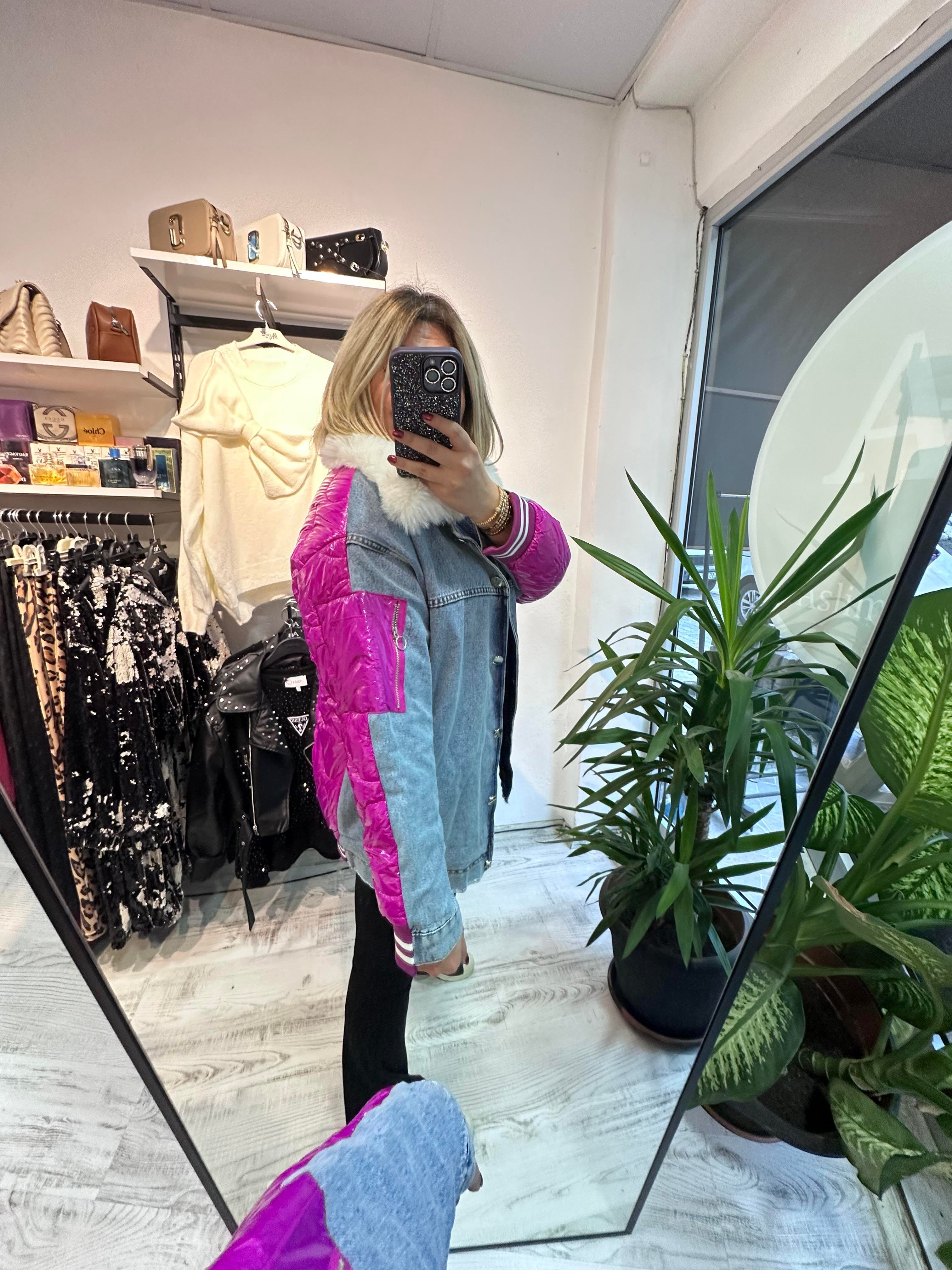 Kapitone Detaylı Yaka Kürklü Jean Mont