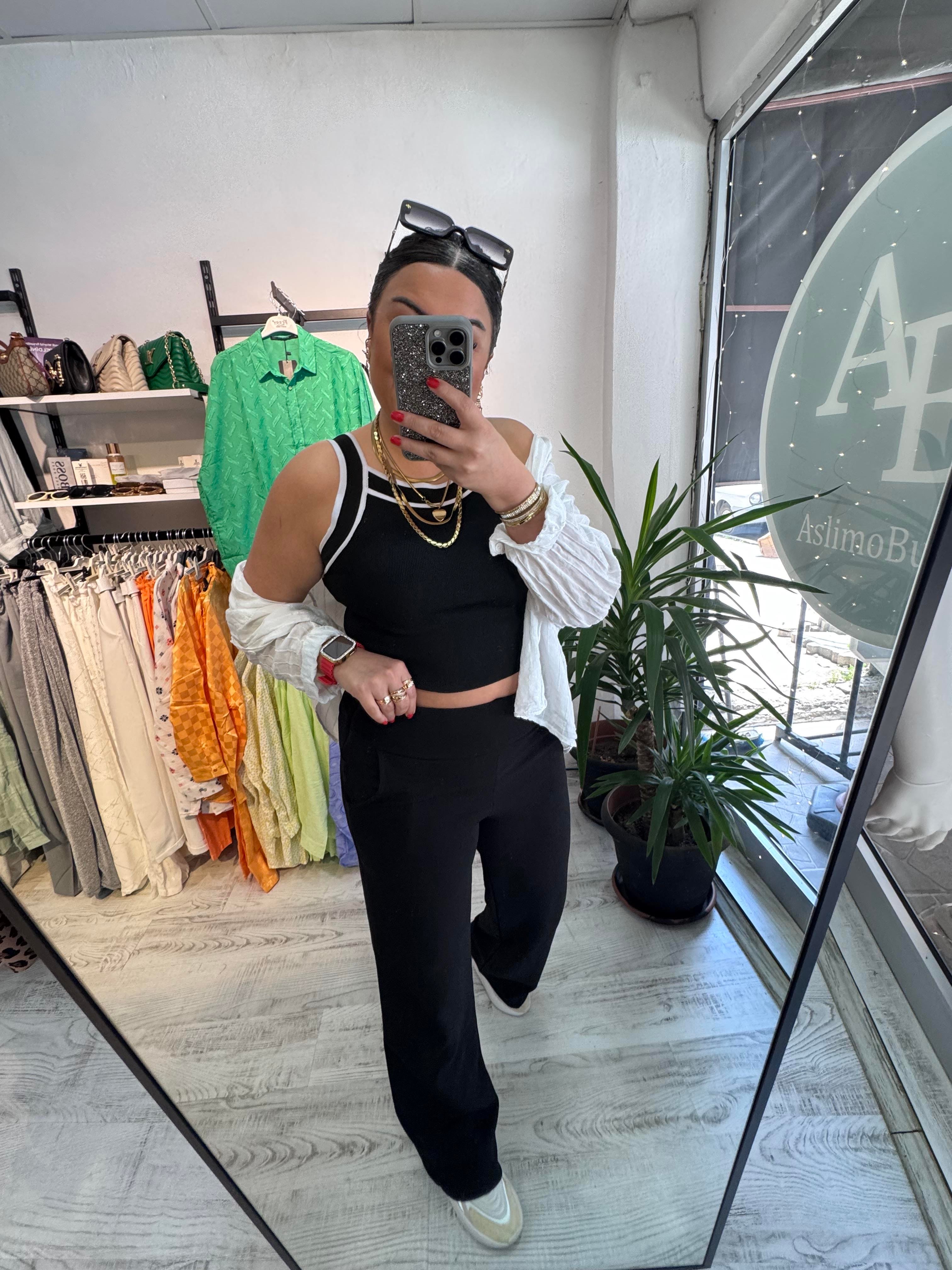 Korsaj Bel Siyah Palazzo Pantolon