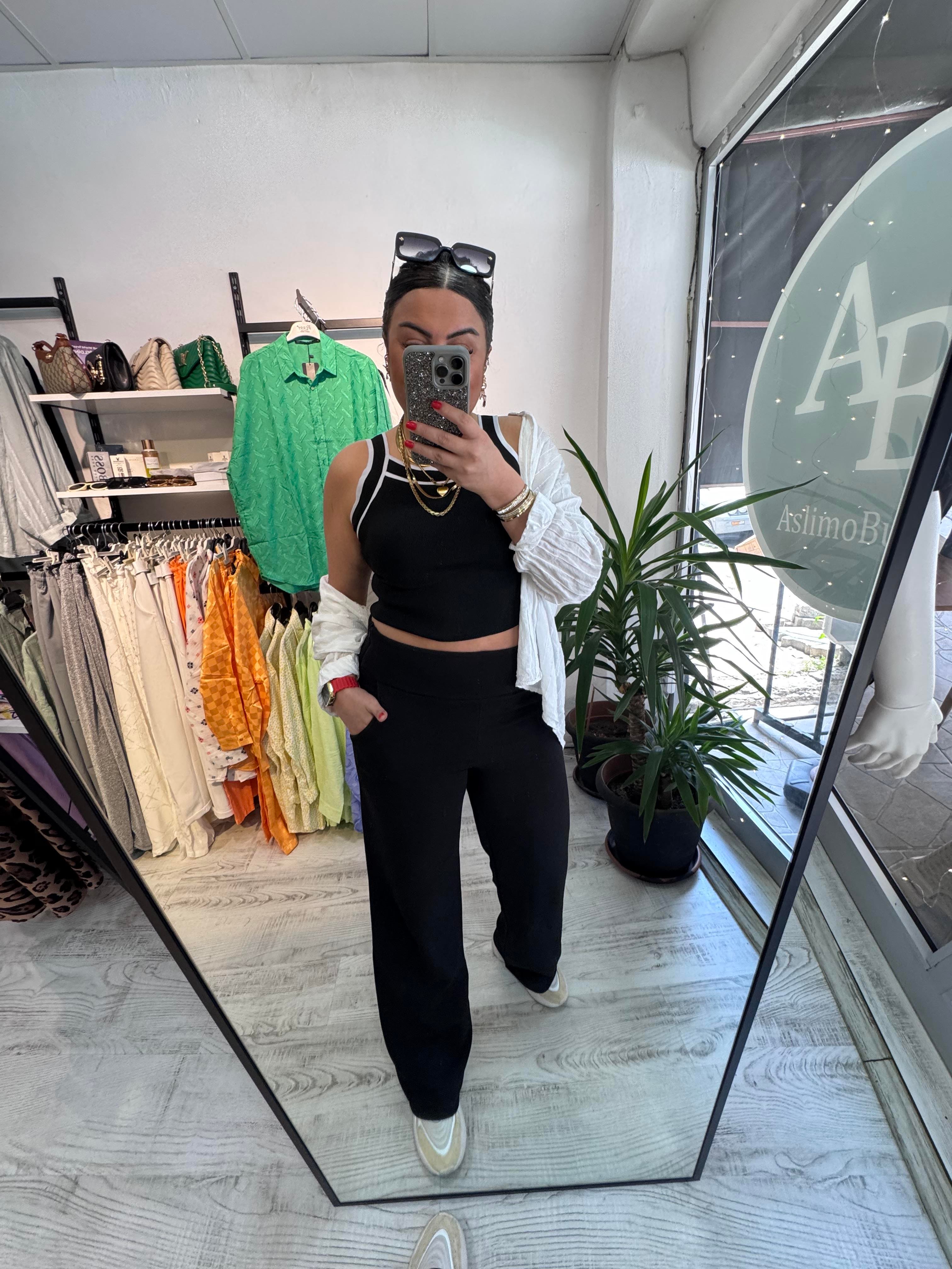 Korsaj Bel Siyah Palazzo Pantolon