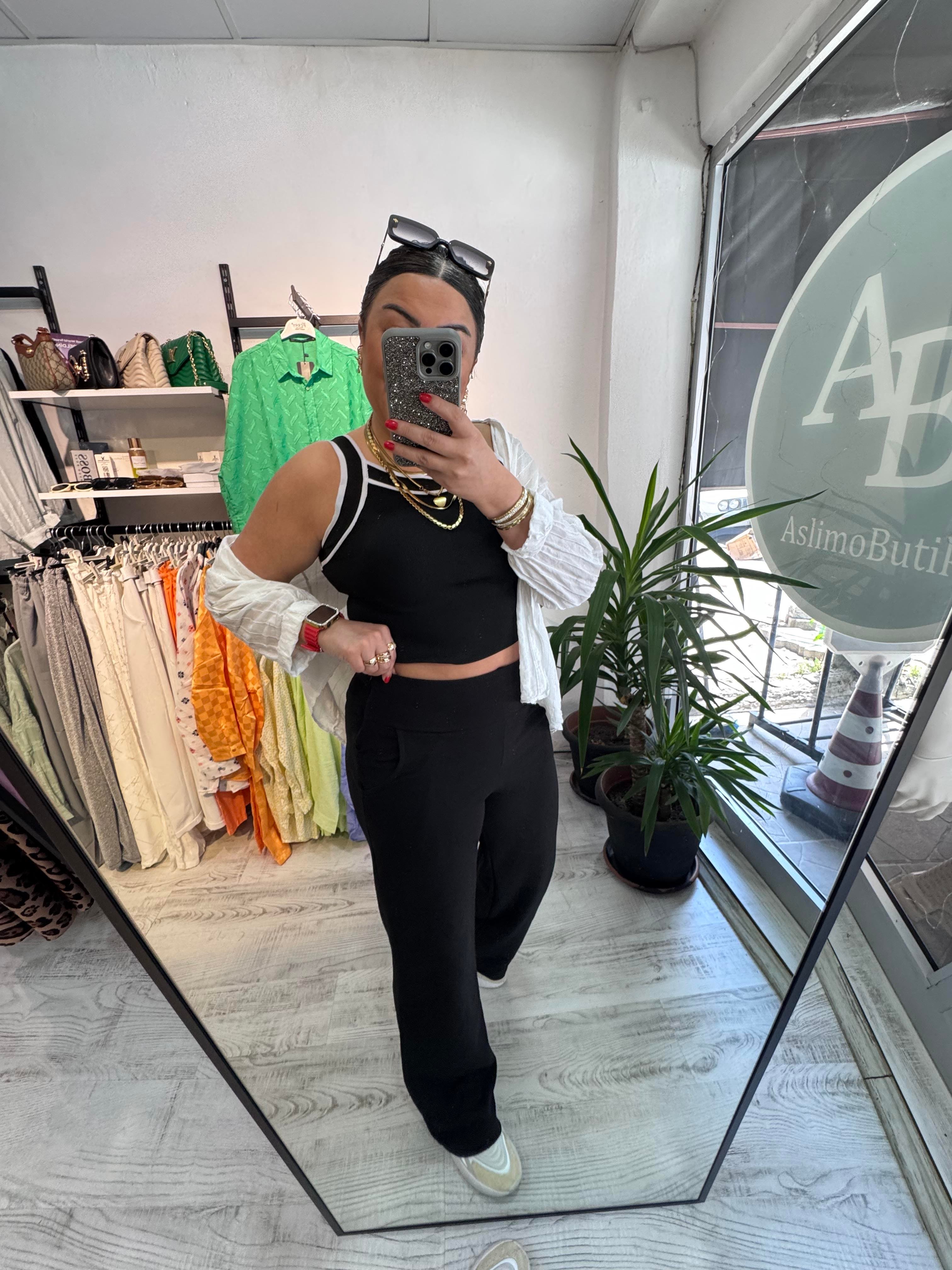 Korsaj Bel Siyah Palazzo Pantolon