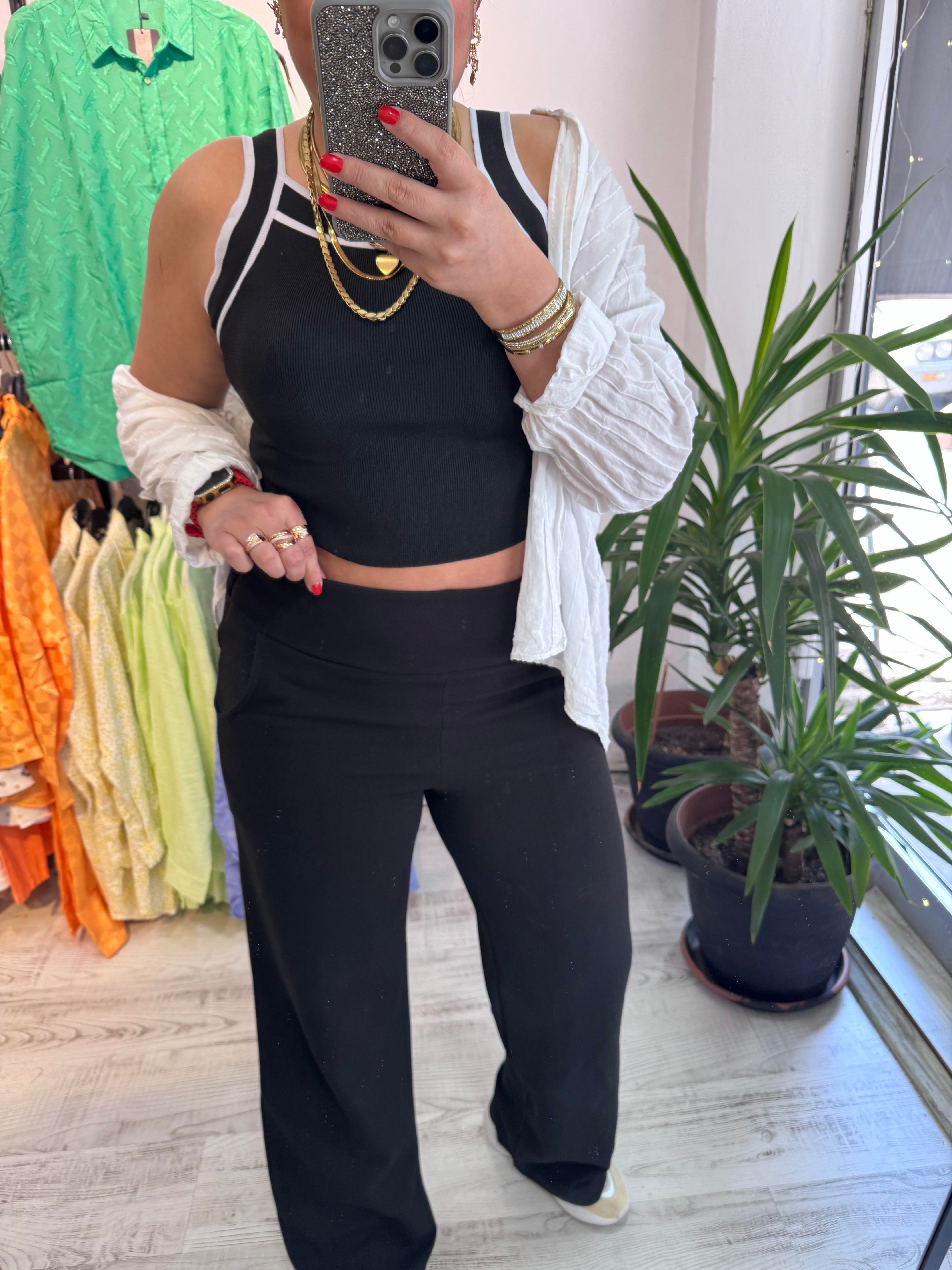 Korsaj Bel Siyah Palazzo Pantolon