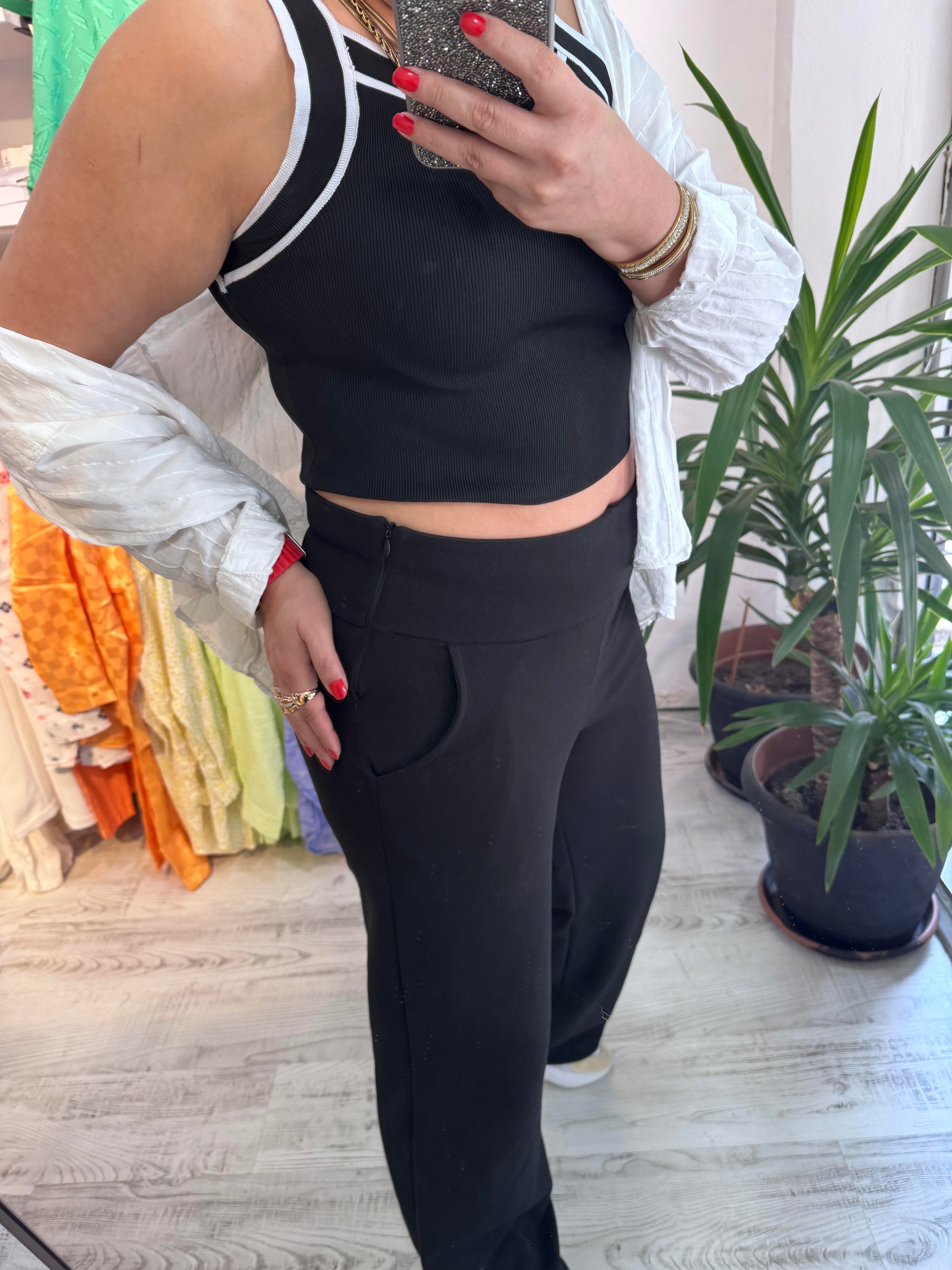 Korsaj Bel Siyah Palazzo Pantolon