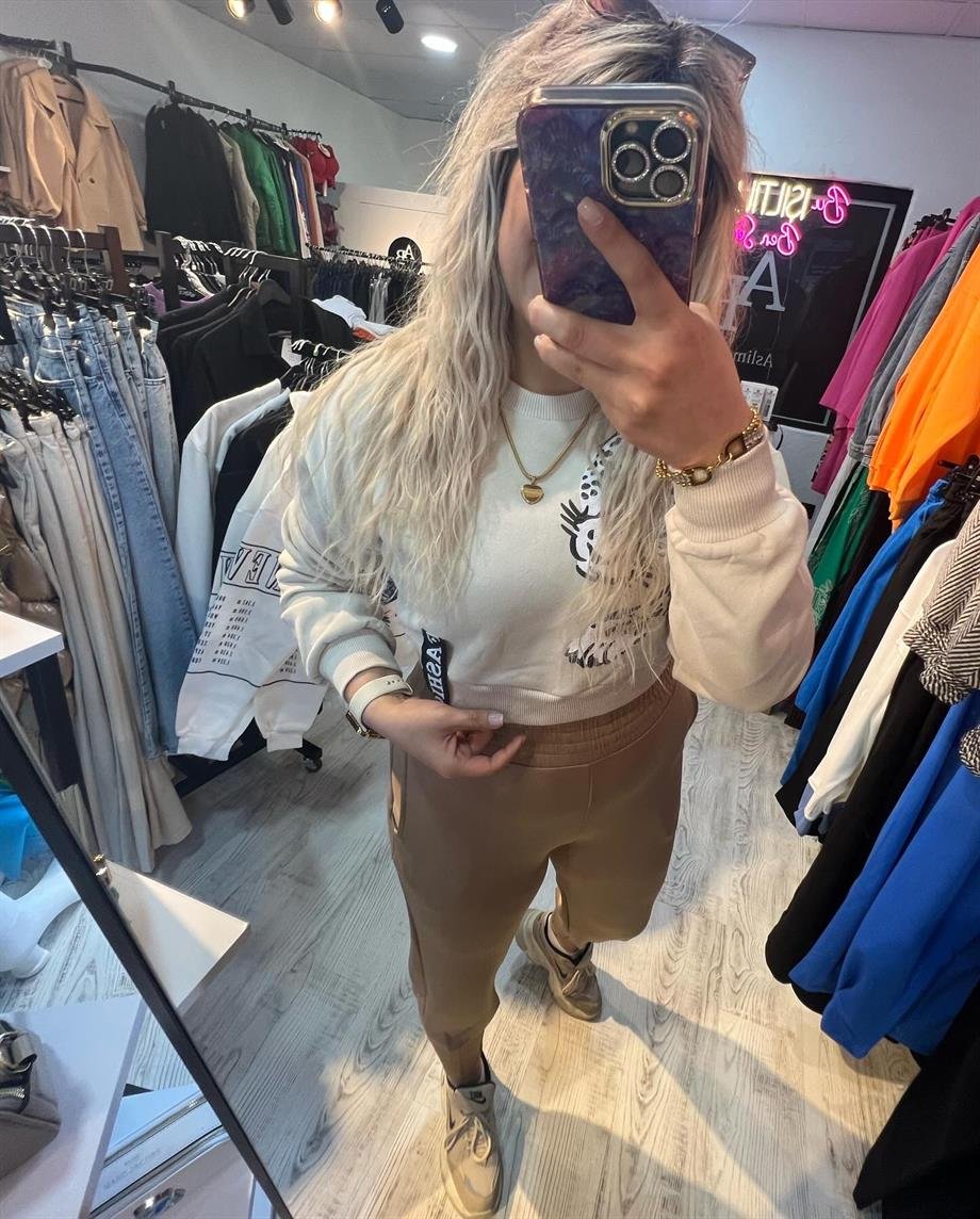 Leopar Baskılı Crop Sweatshirt