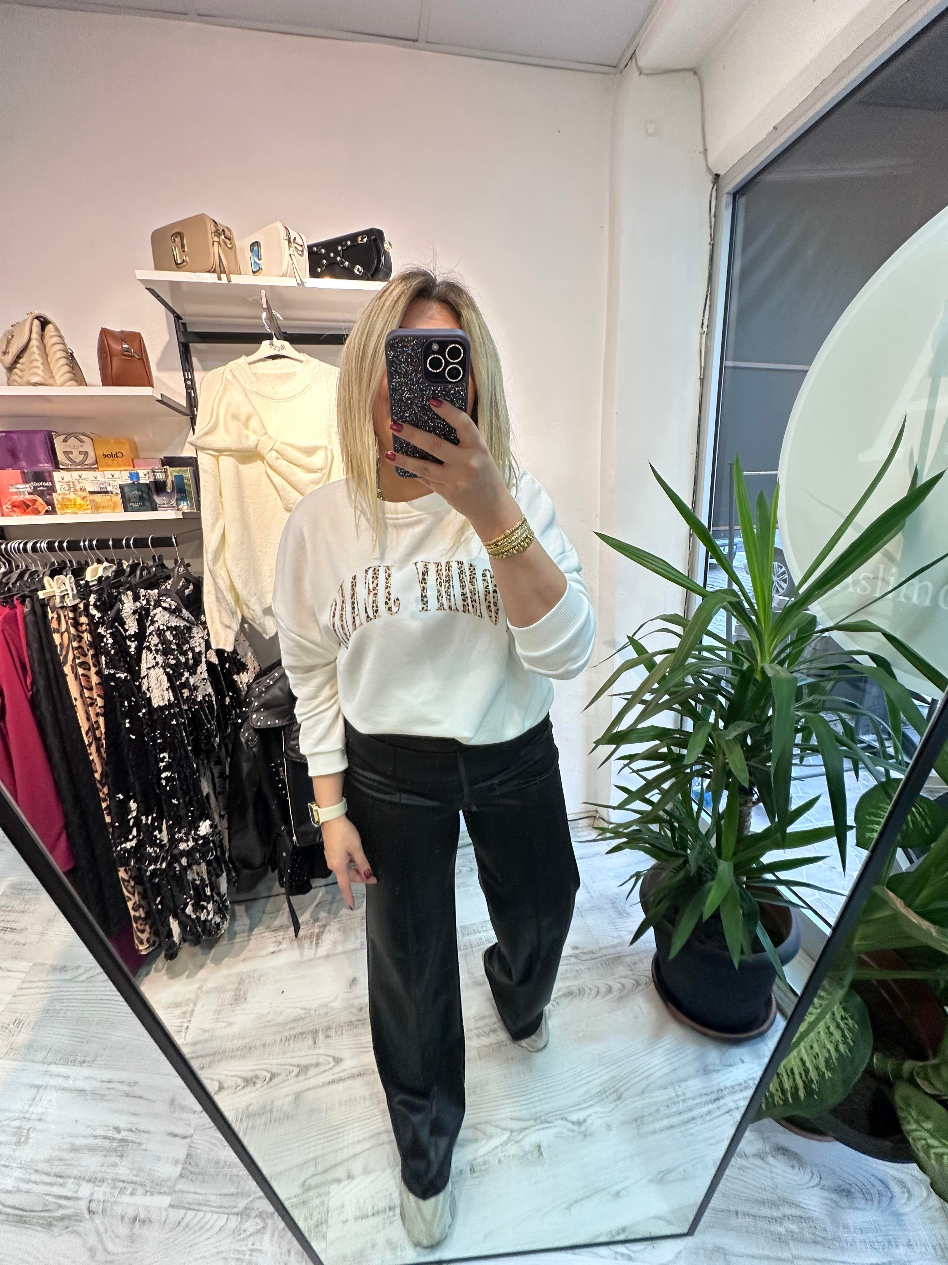 Leopar Yazılı Beyaz Sweat