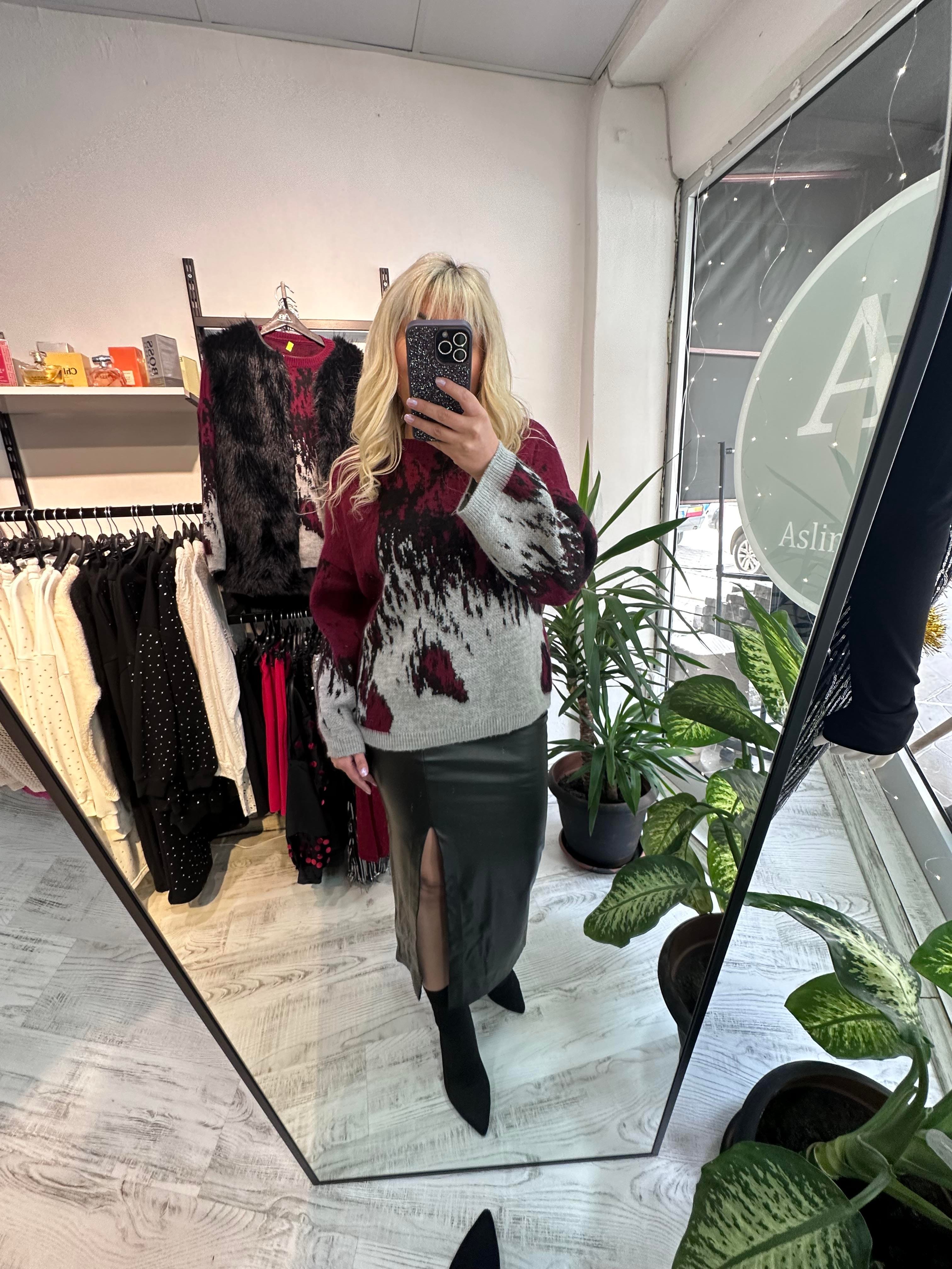 Lüx Kalite Marka Model Bordo Detaylı Premium Kazak