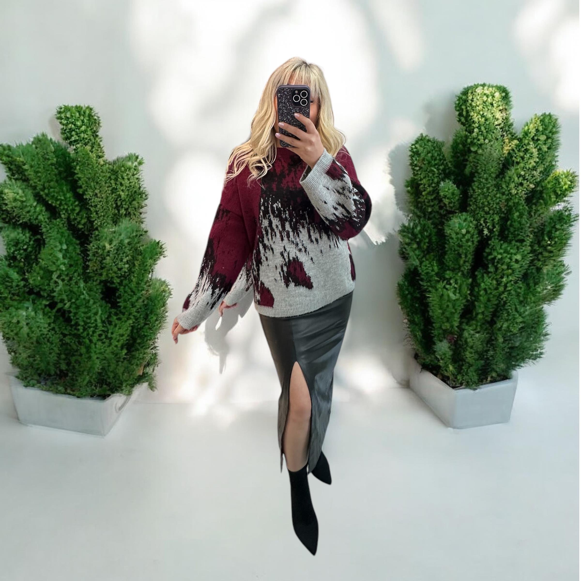 Lüx Kalite Marka Model Bordo Detaylı Premium Kazak