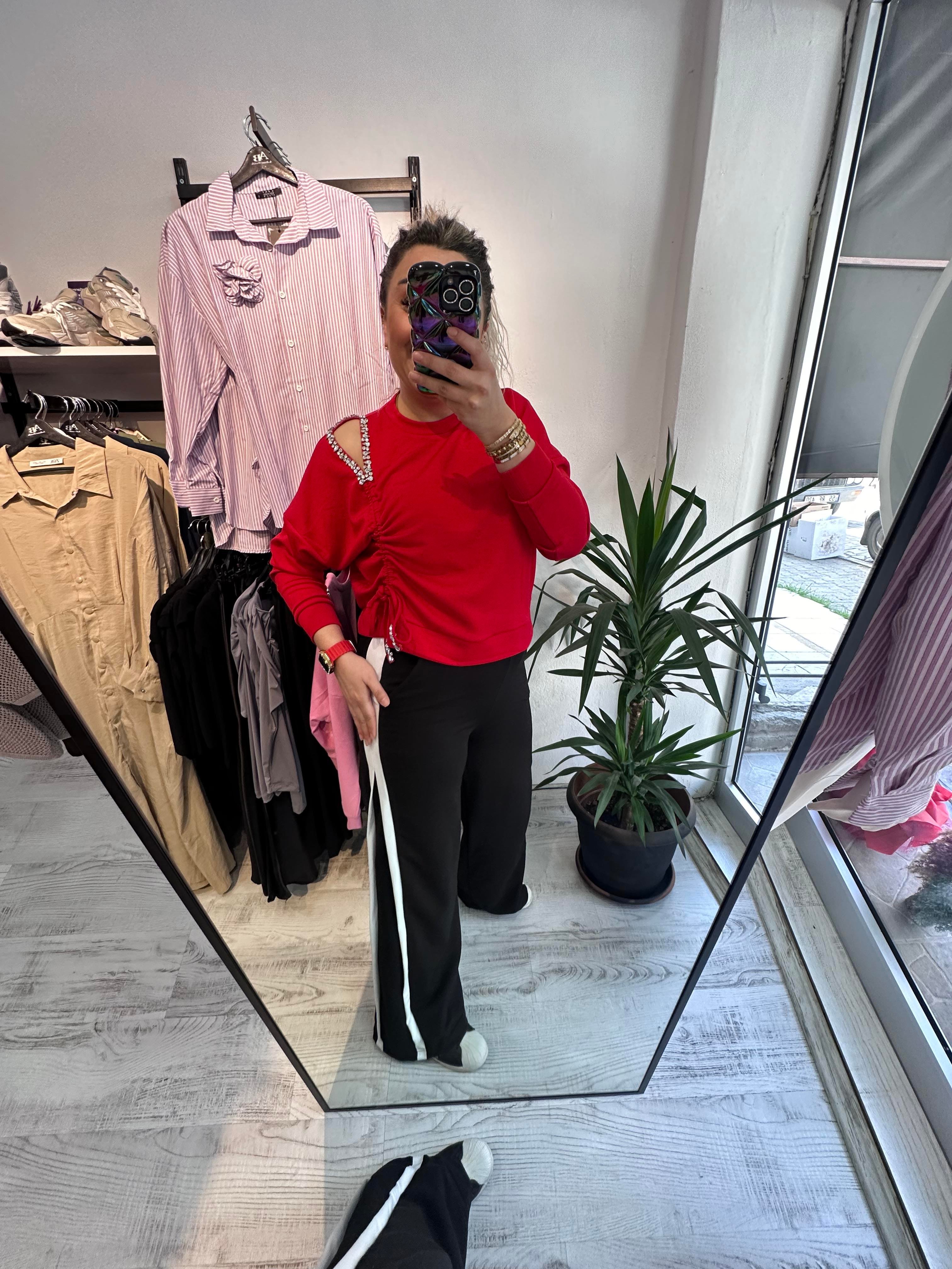 Lüx Kalite Şeritli Siyah Palazzo