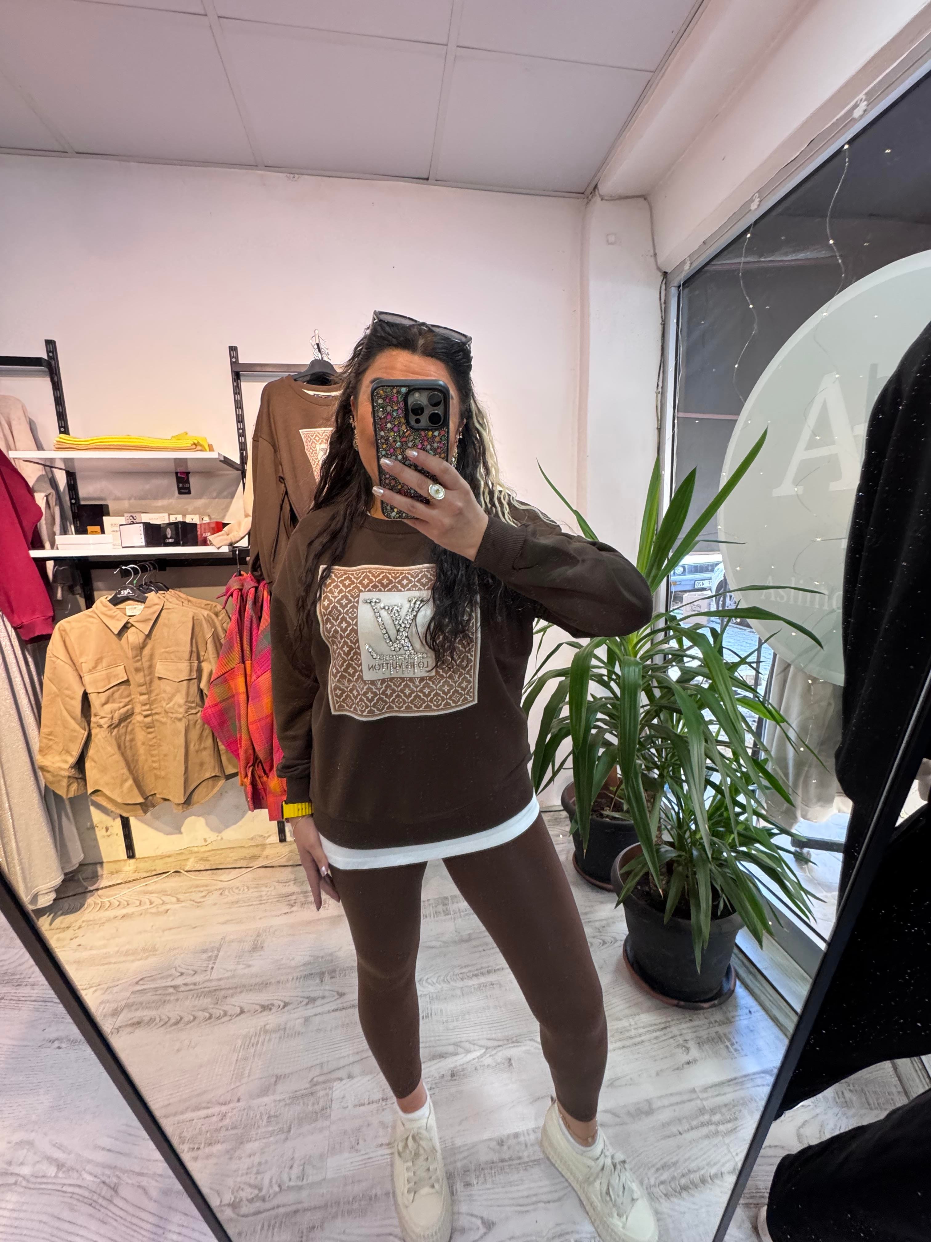 Marka Model Taş Detaylı Kahverengi Sweat