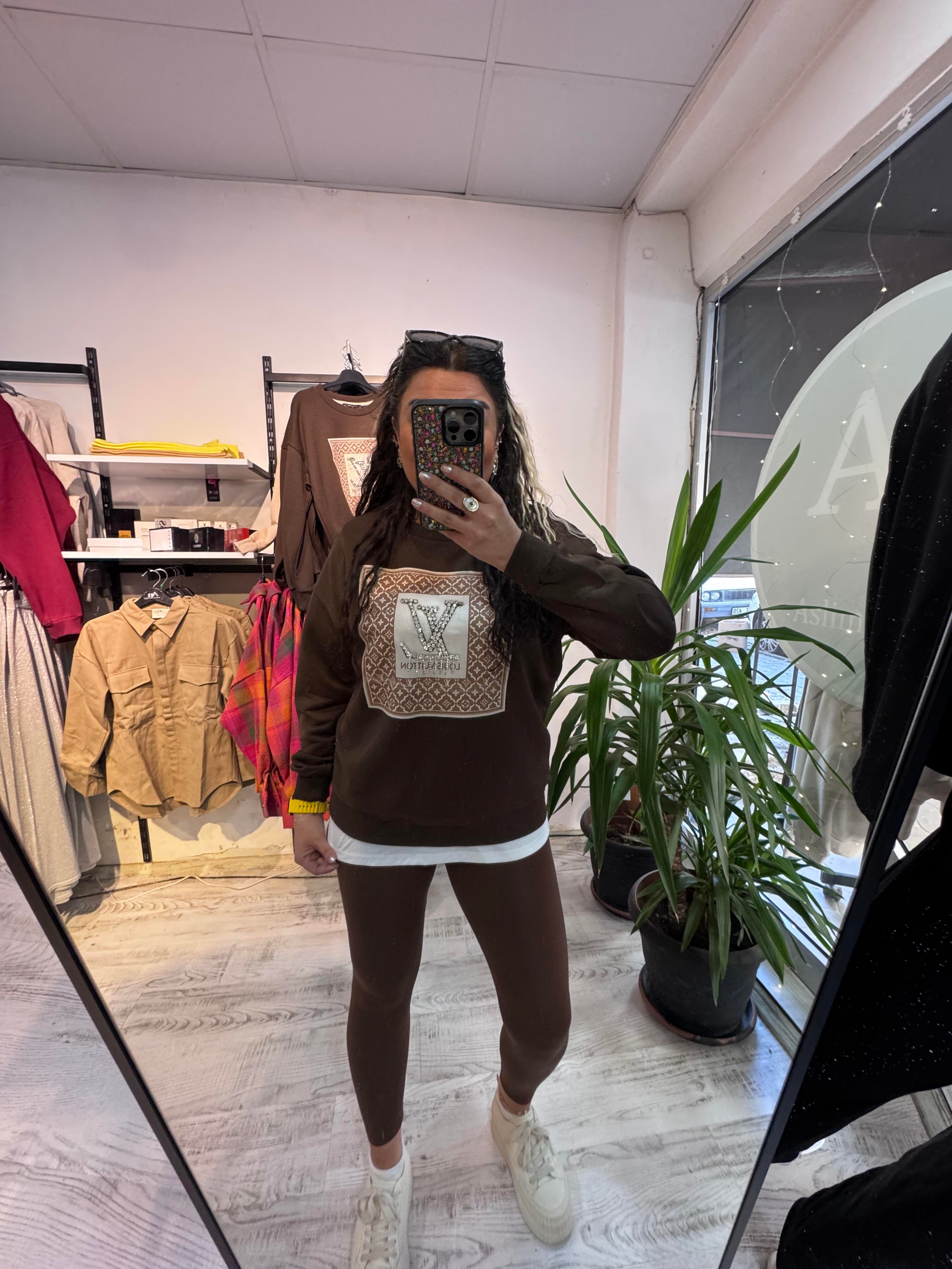 Marka Model Taş Detaylı Kahverengi Sweat