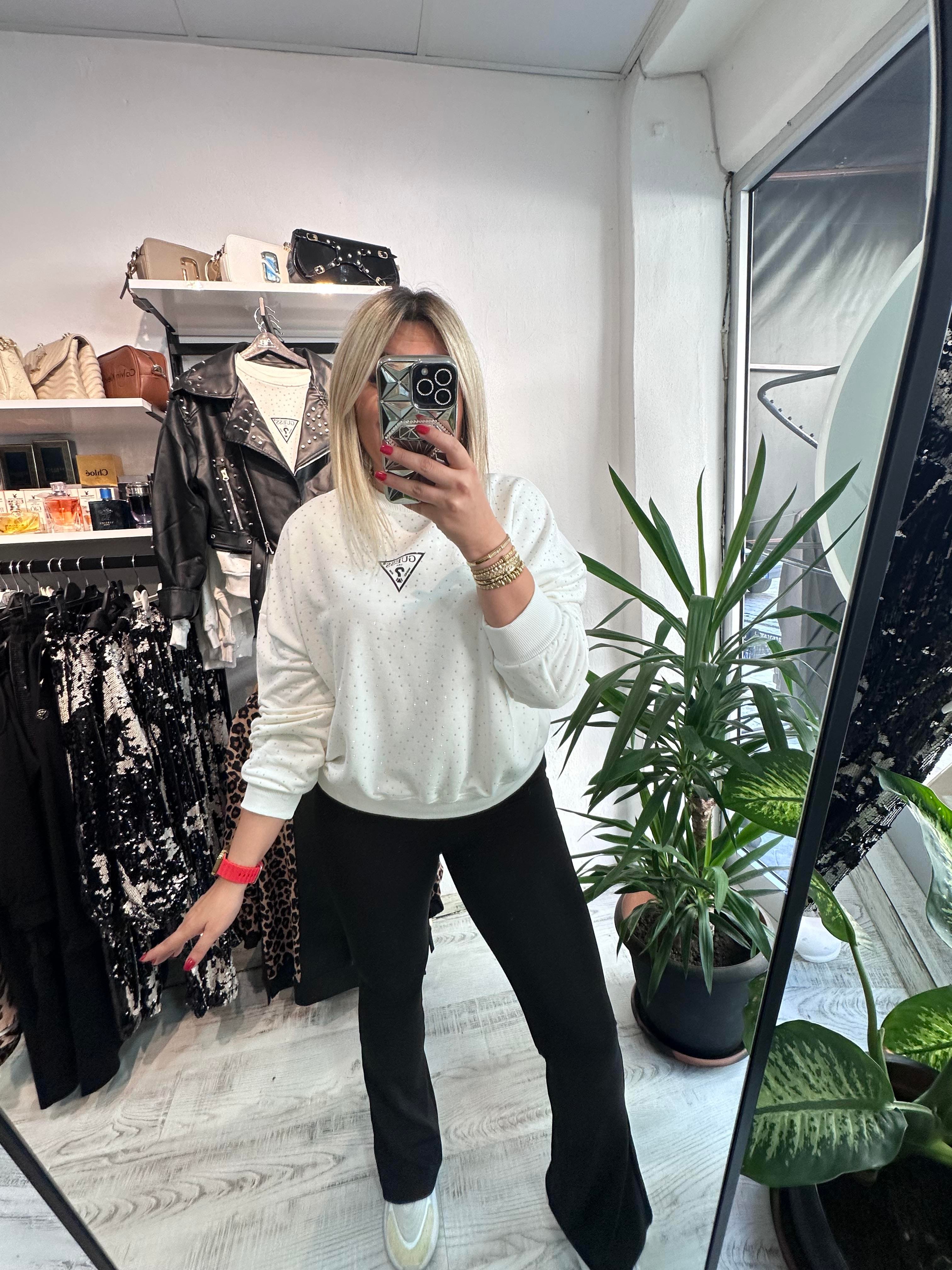 Marka Model Taşlı Beyaz Sweat