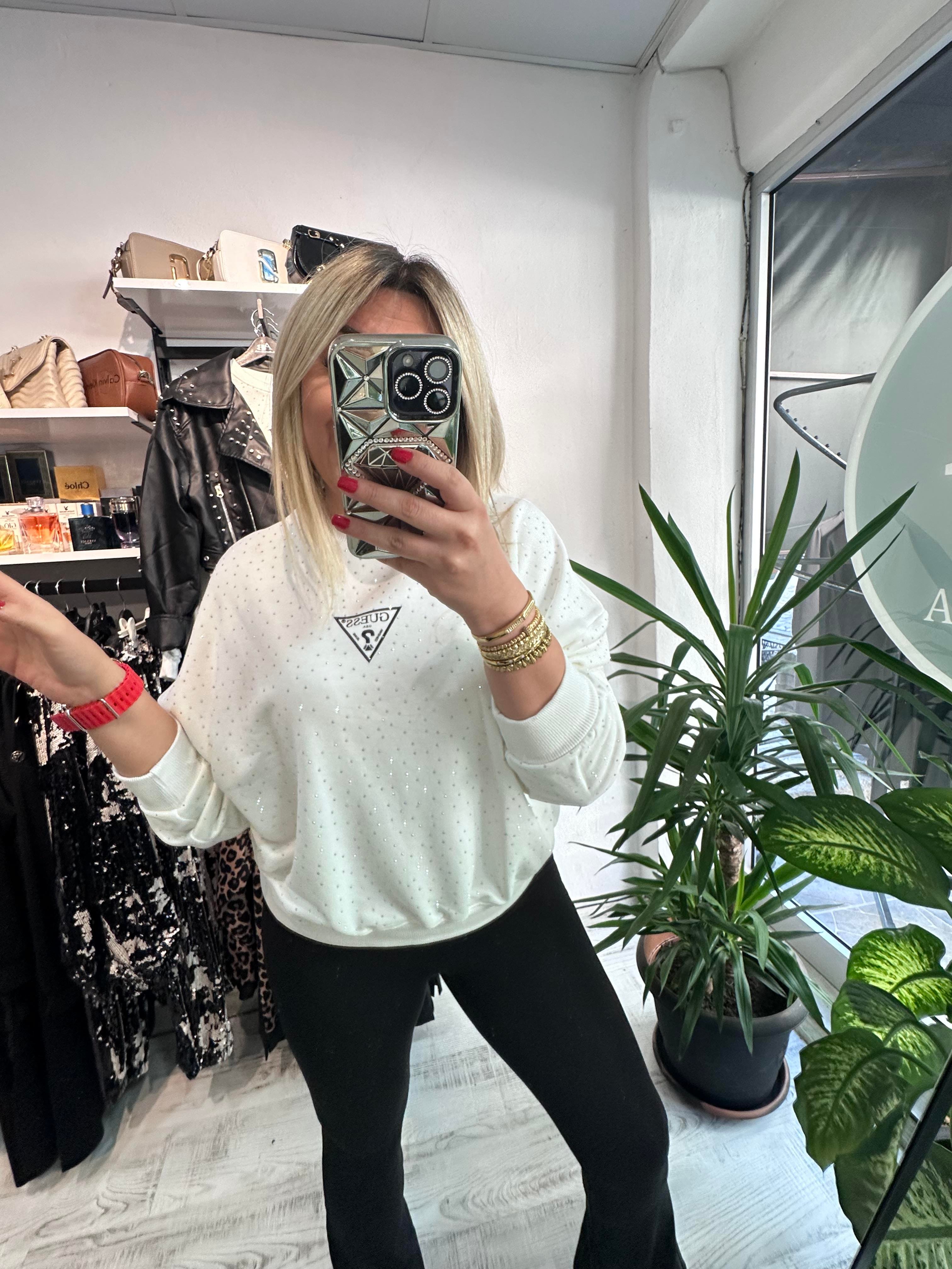 Marka Model Taşlı Beyaz Sweat