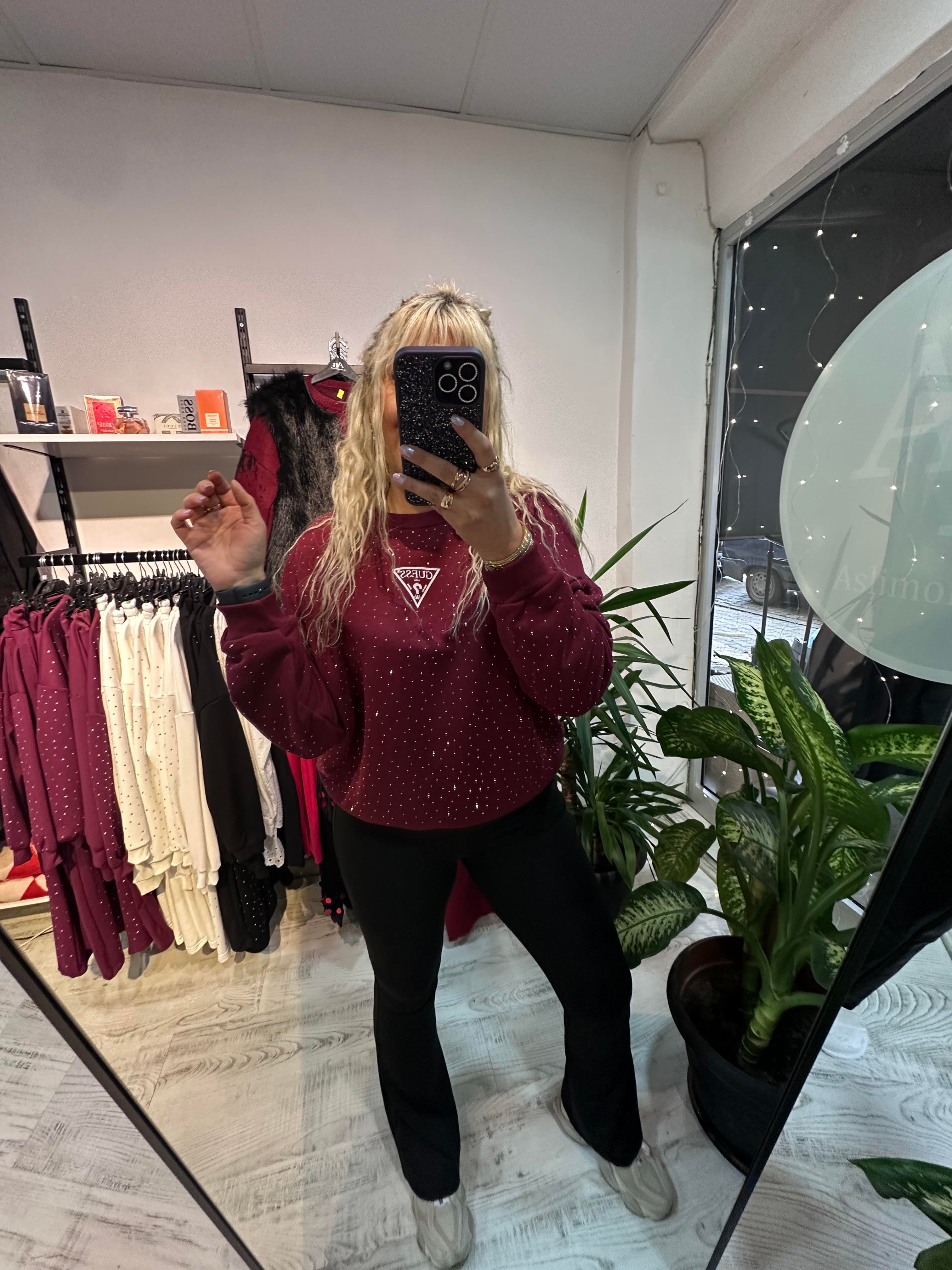 Marka Model Taşlı Bordo Sweat