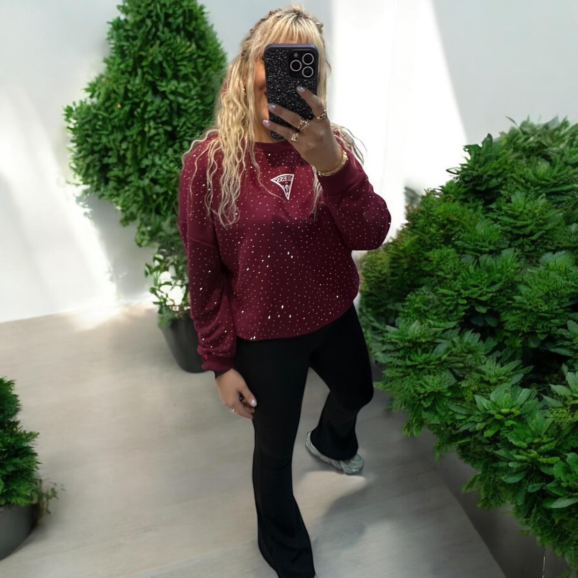 Marka Model Taşlı Bordo Sweat