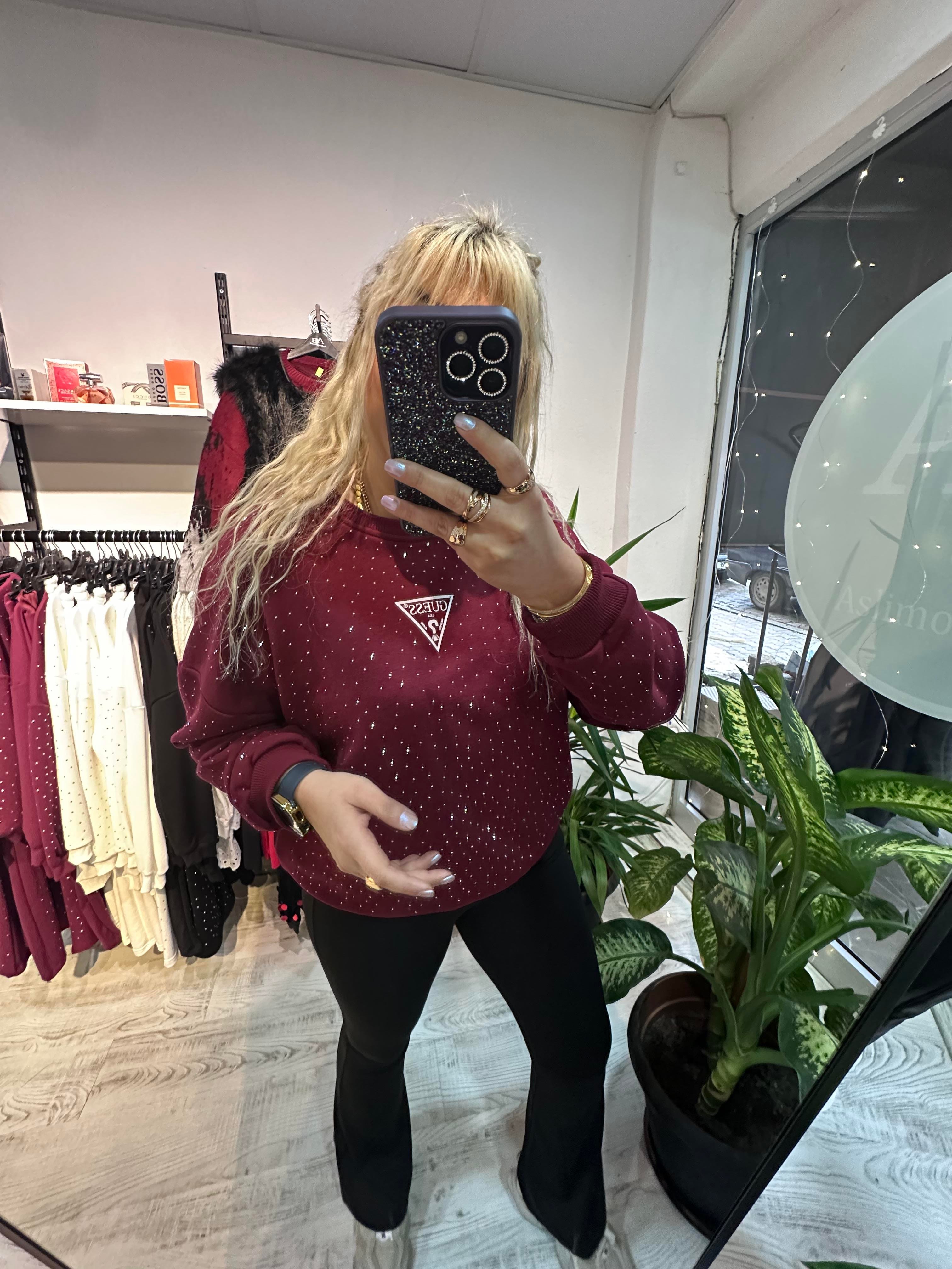 Marka Model Taşlı Bordo Sweat