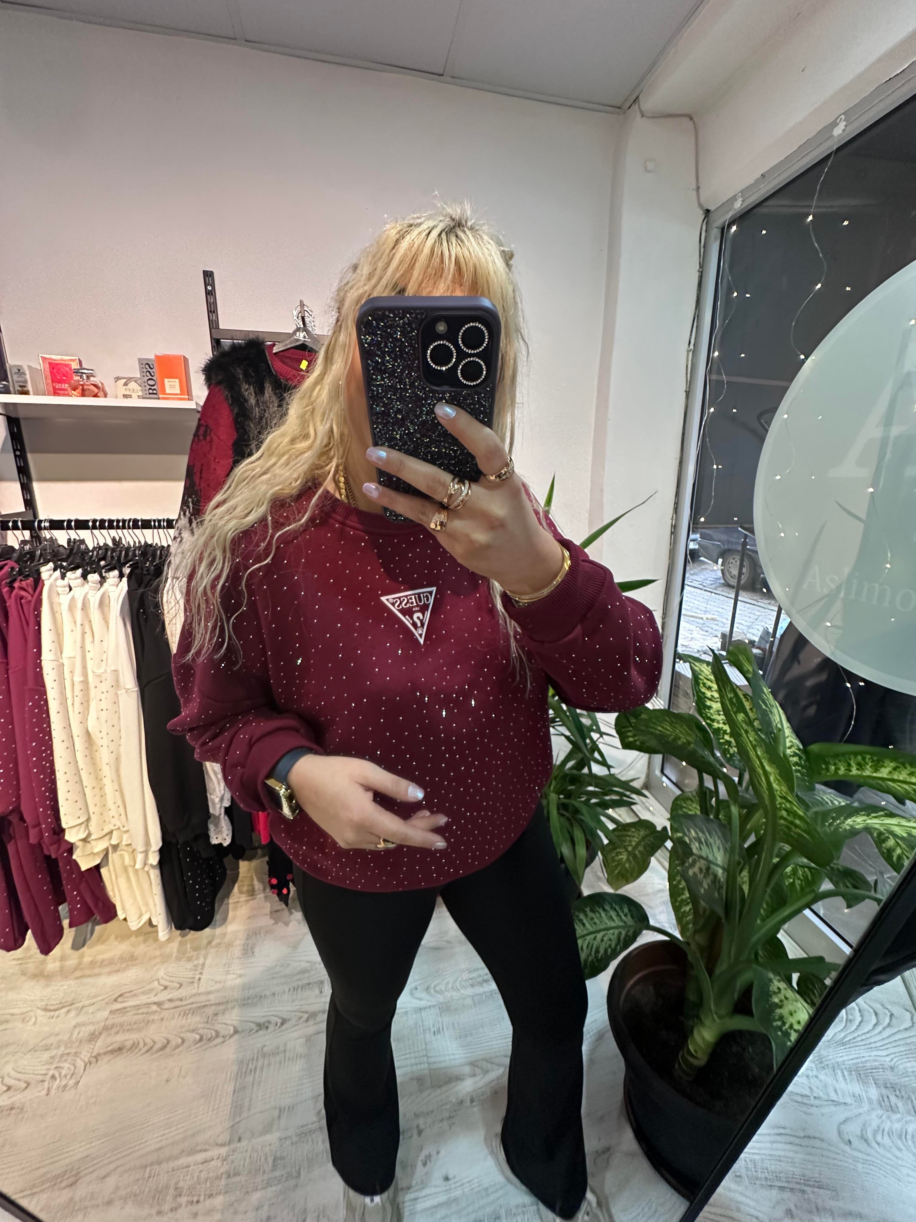 Marka Model Taşlı Bordo Sweat