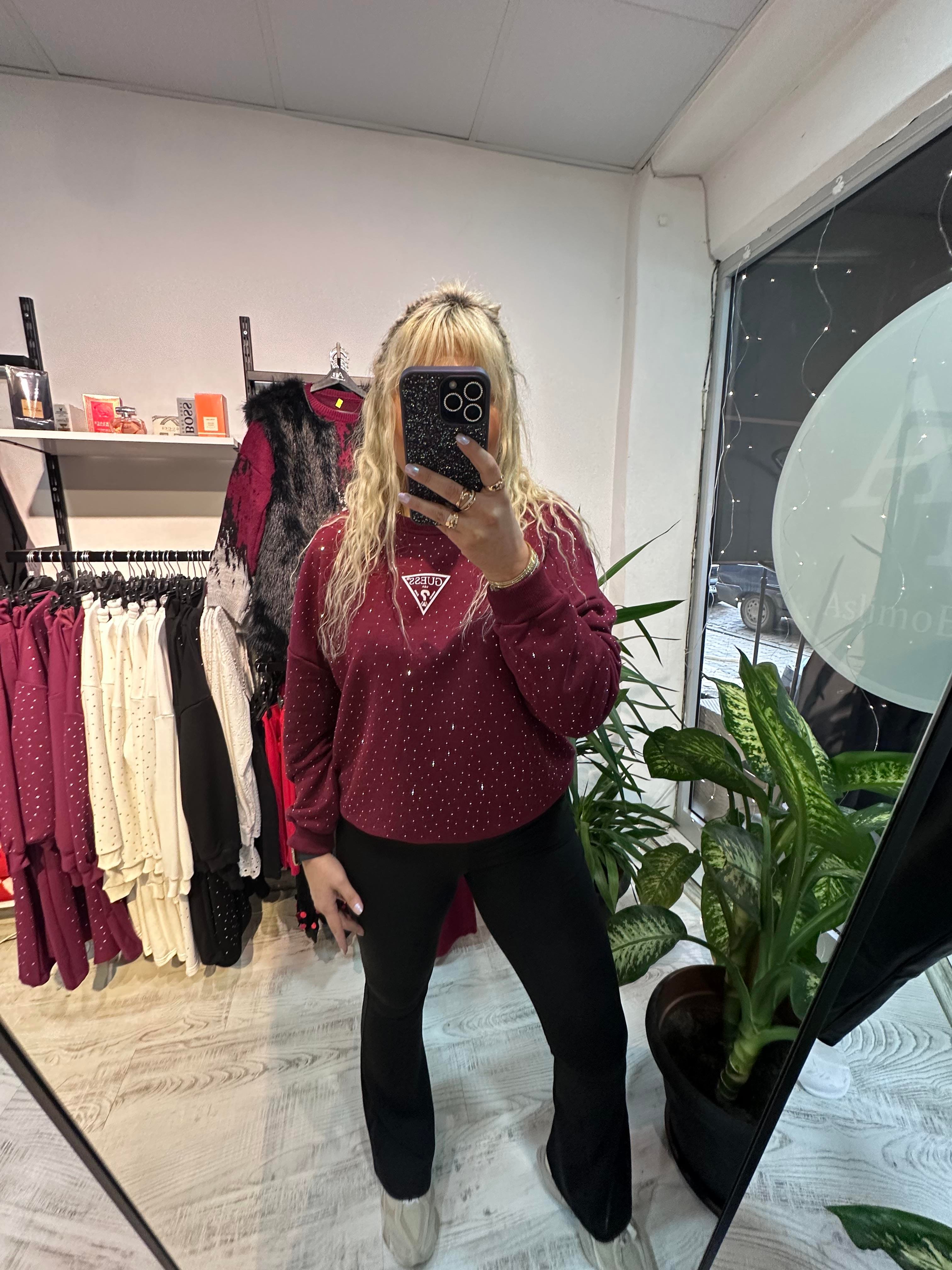 Marka Model Taşlı Bordo Sweat