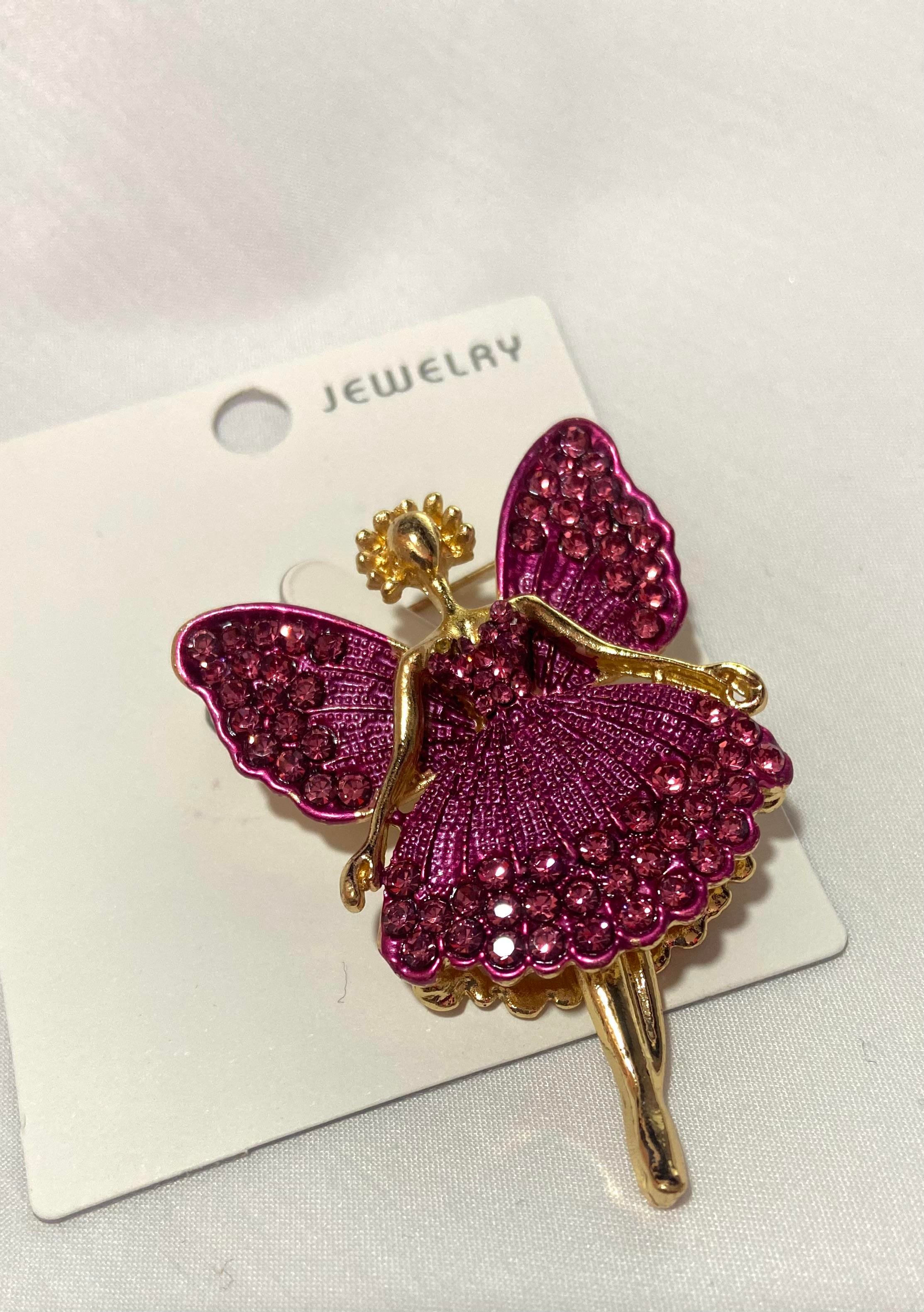 Melek Figürlü  Pembe Taşlı Broş