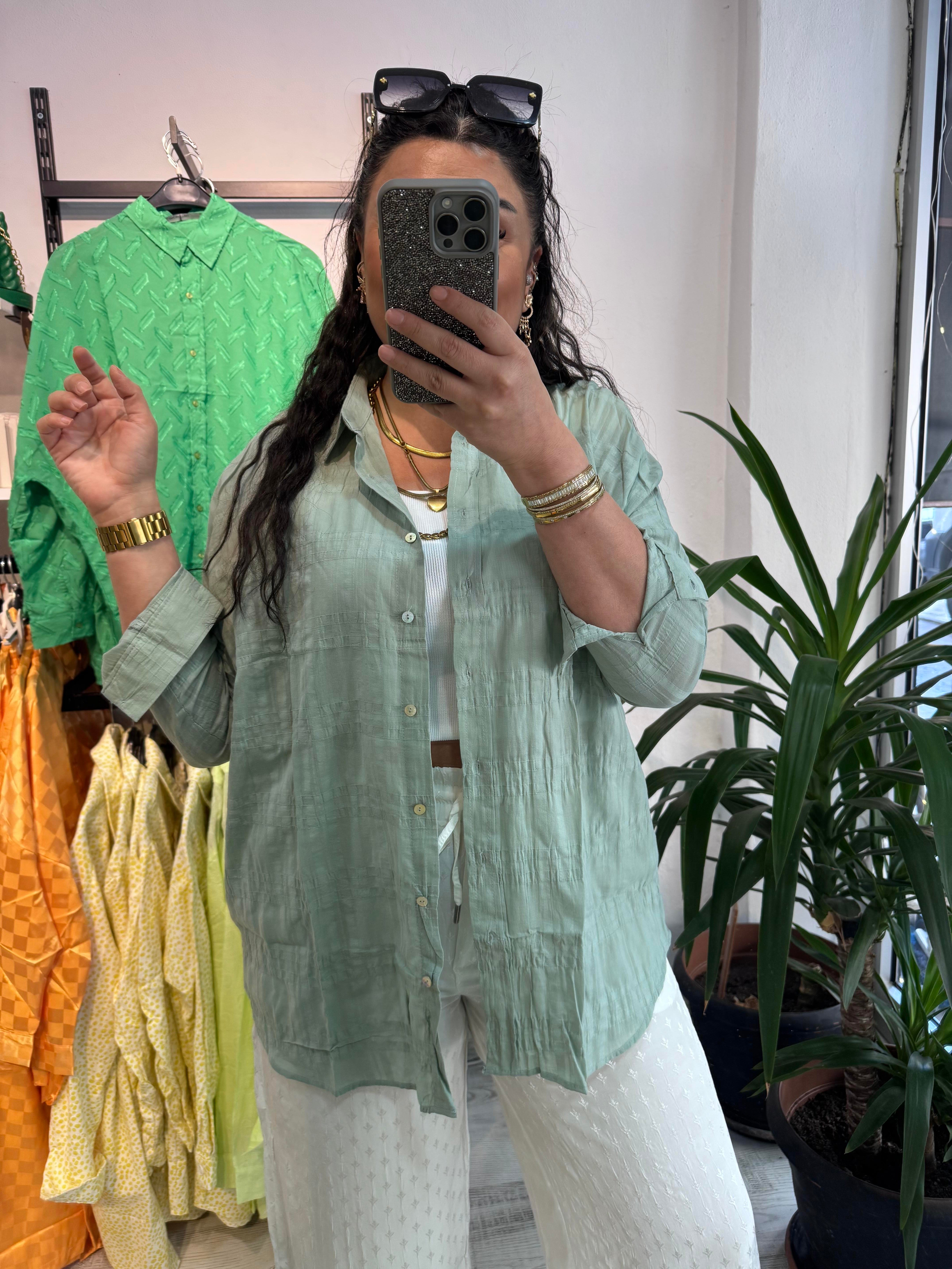 Mint Yeşili Keten Gömlek