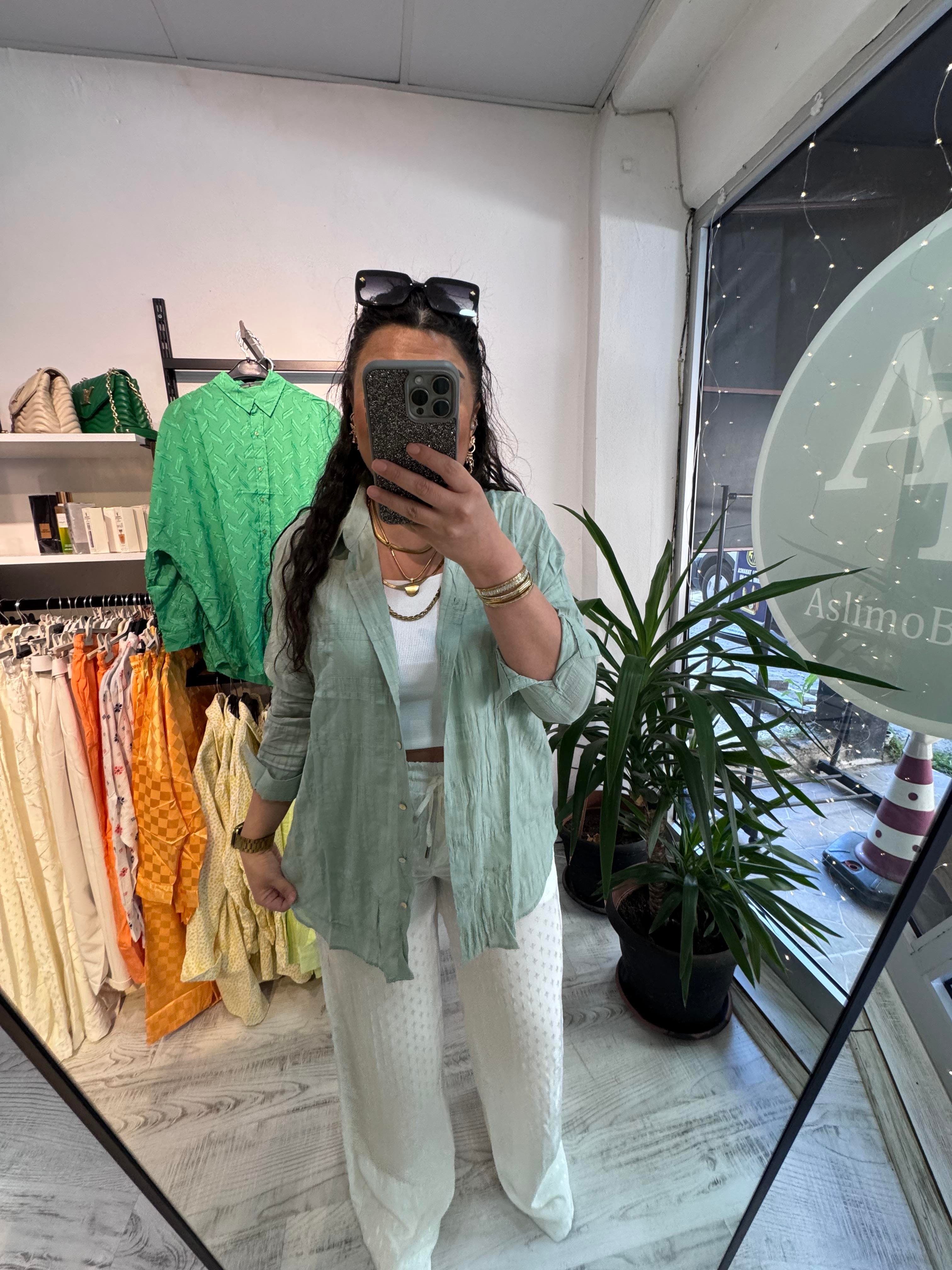 Mint Yeşili Keten Gömlek