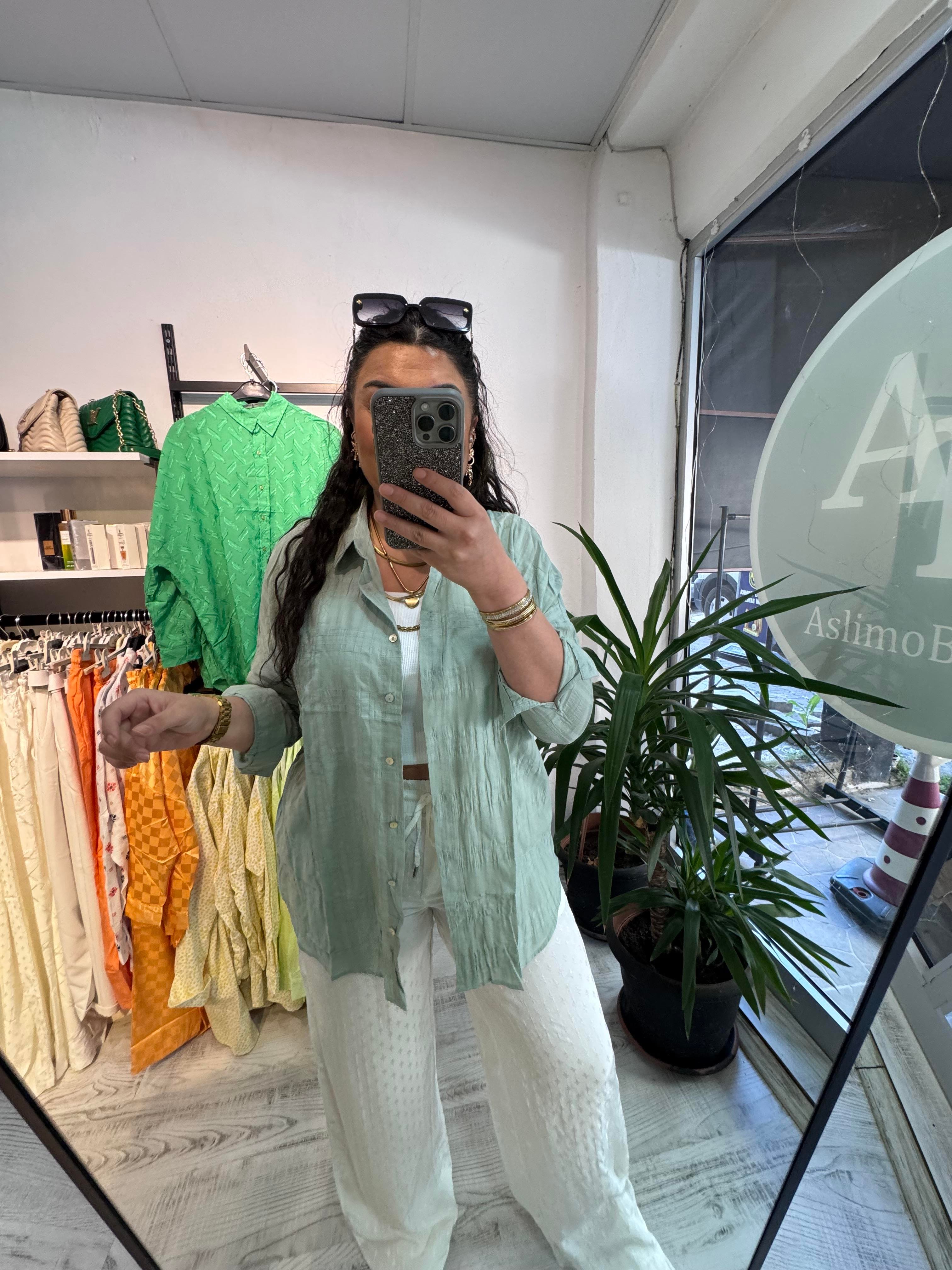Mint Yeşili Keten Gömlek