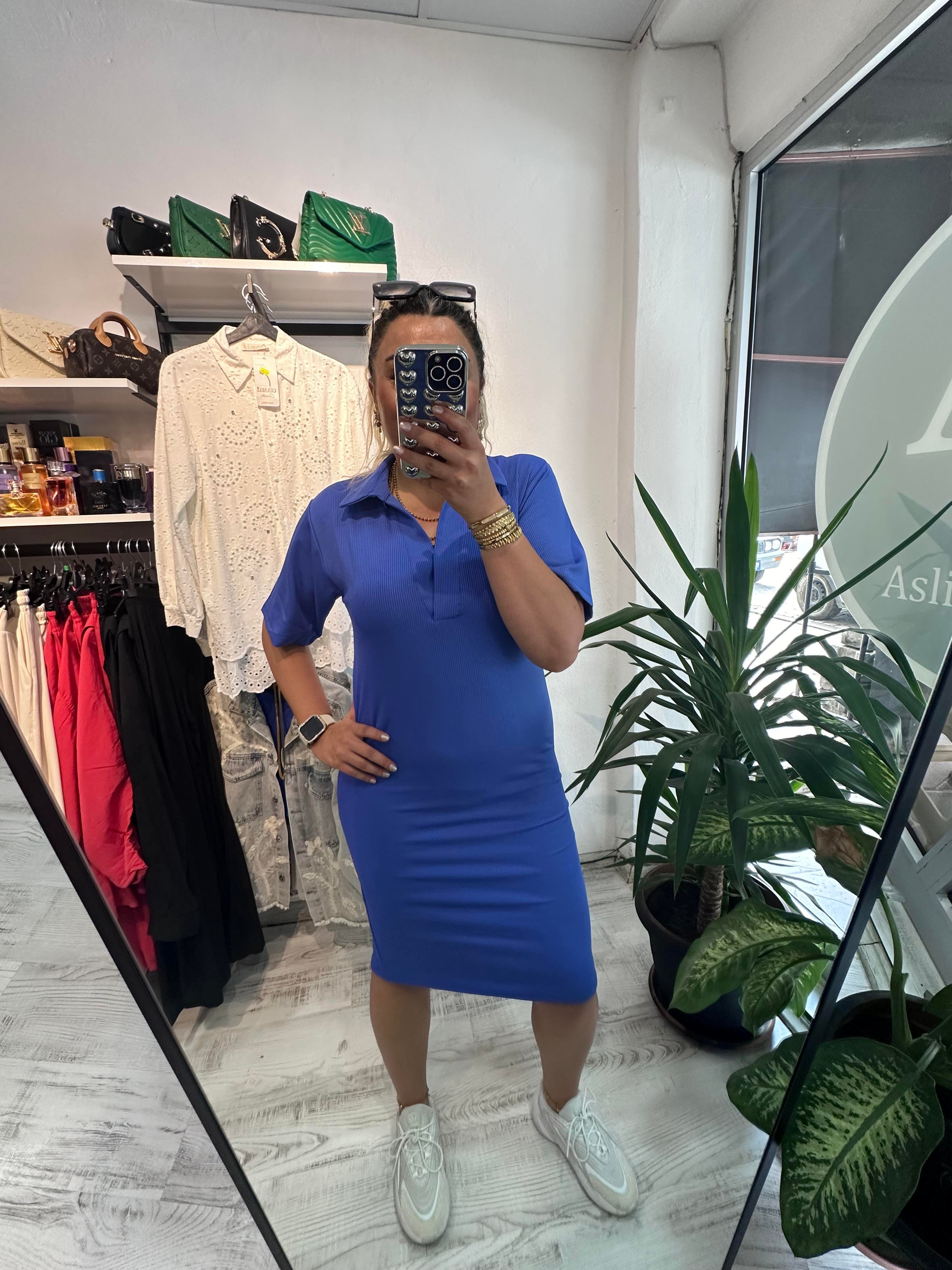 Mor Laci Polo Yaka Elbise