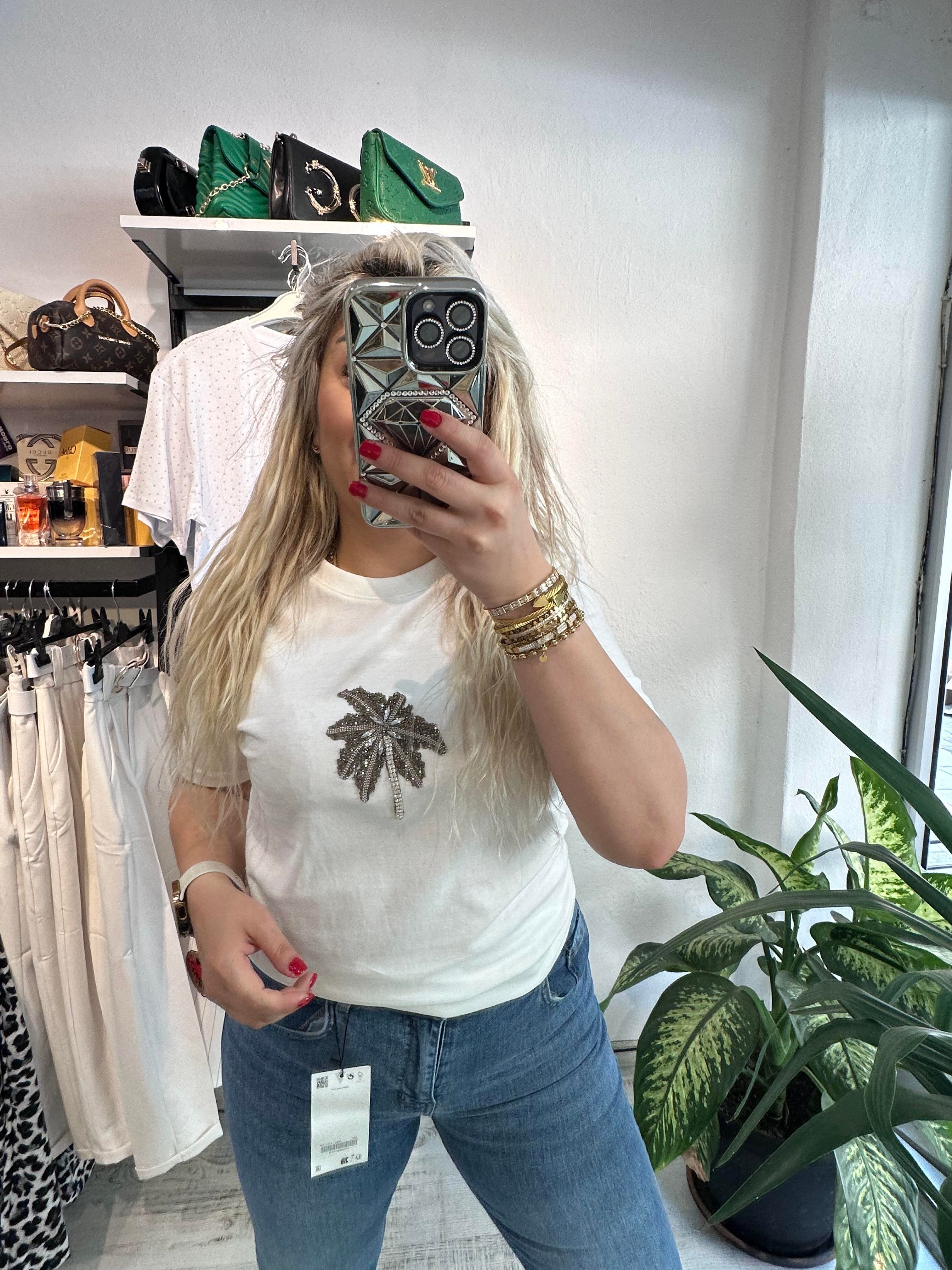 Mrk Model Palmiye Taşlı Beyaz Tshirt