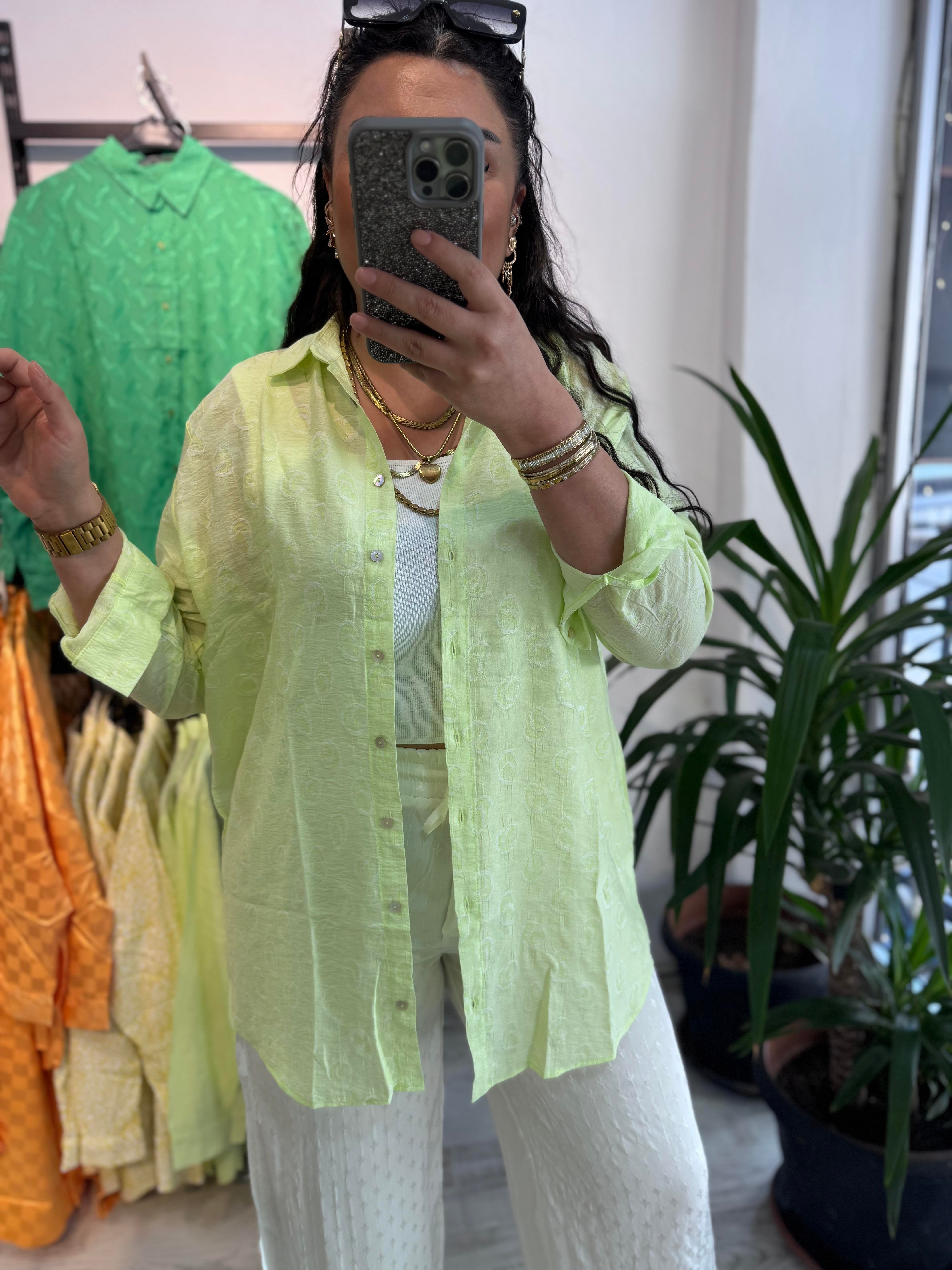 Neon Yeşil Jakarlı Gömlek