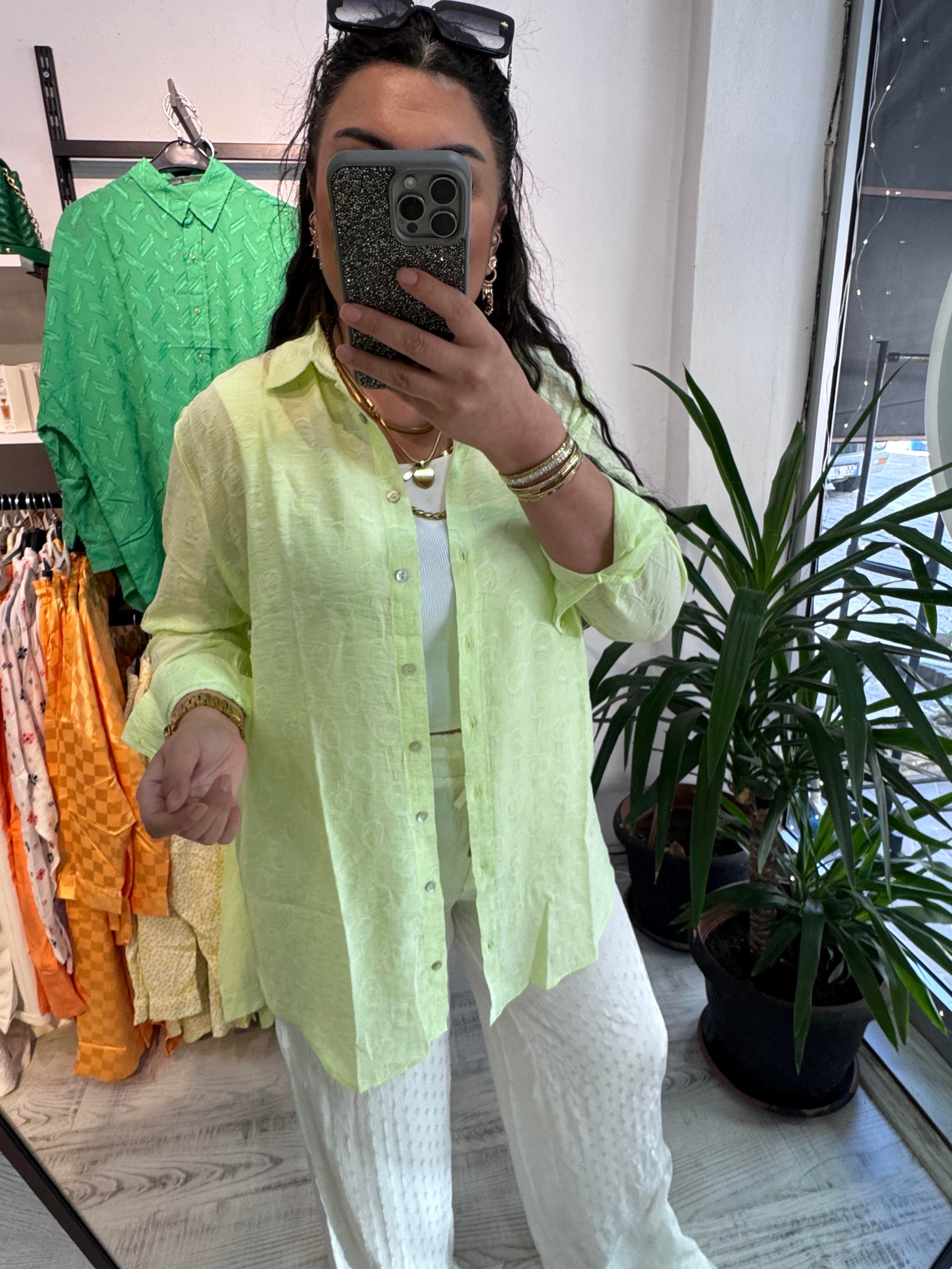 Neon Yeşil Jakarlı Gömlek