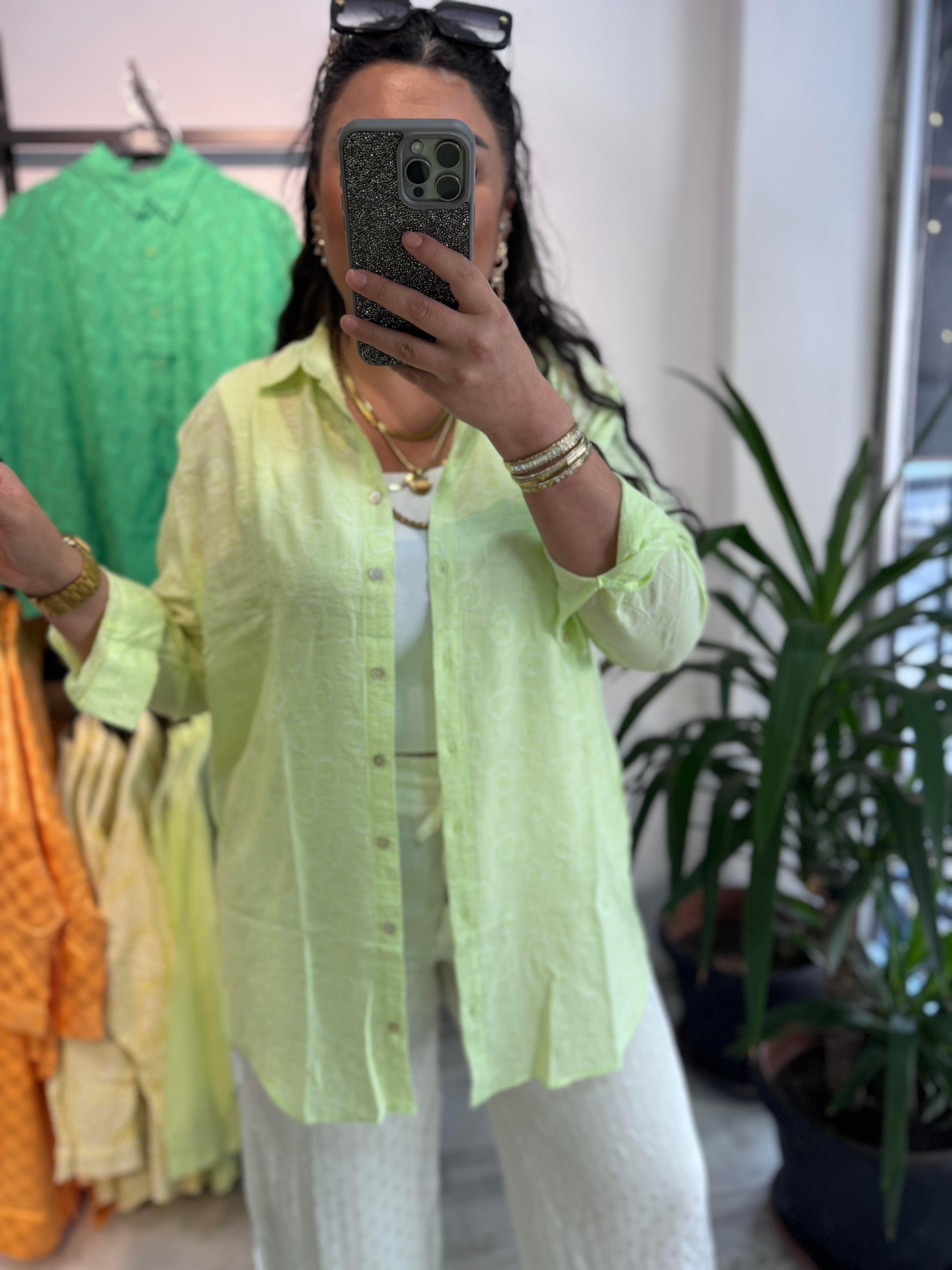 Neon Yeşil Jakarlı Gömlek