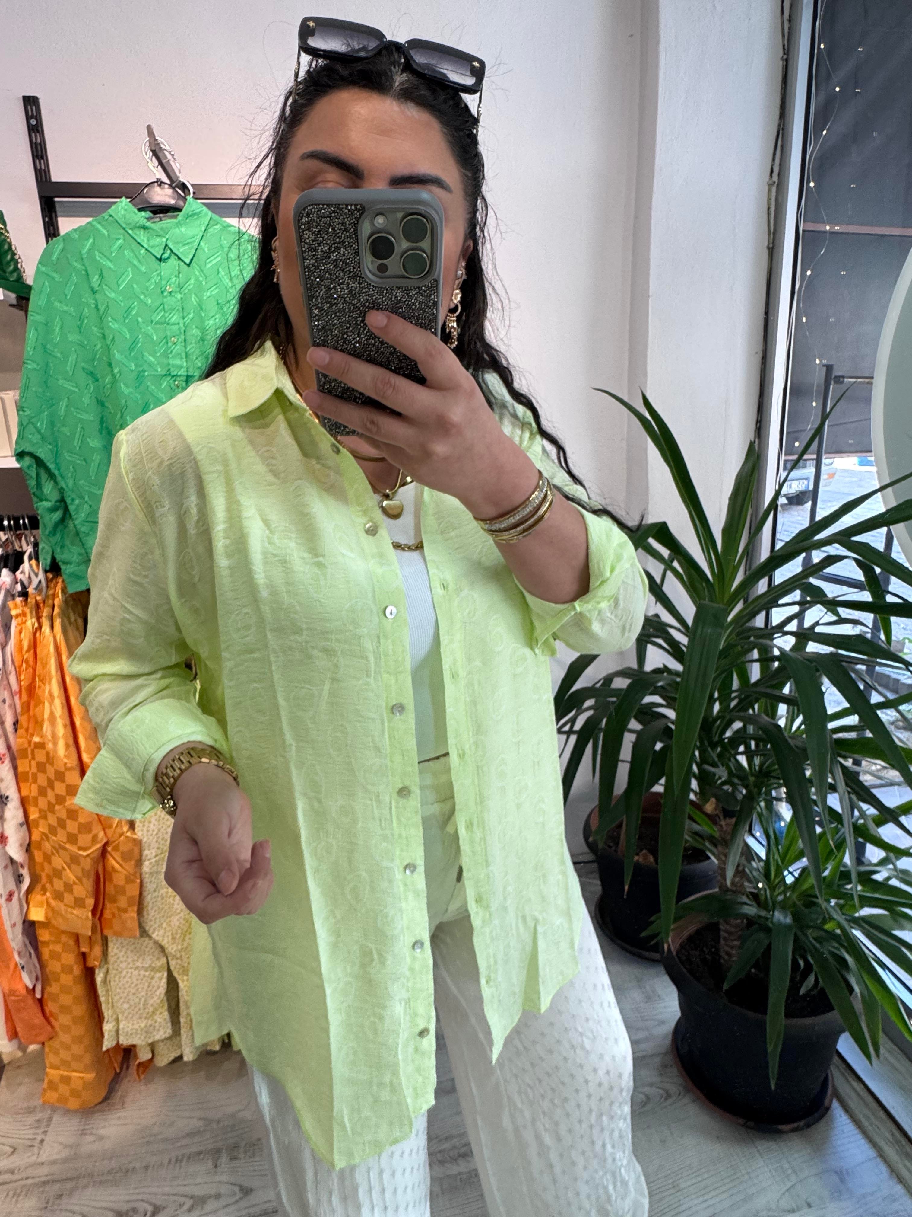 Neon Yeşil Jakarlı Gömlek