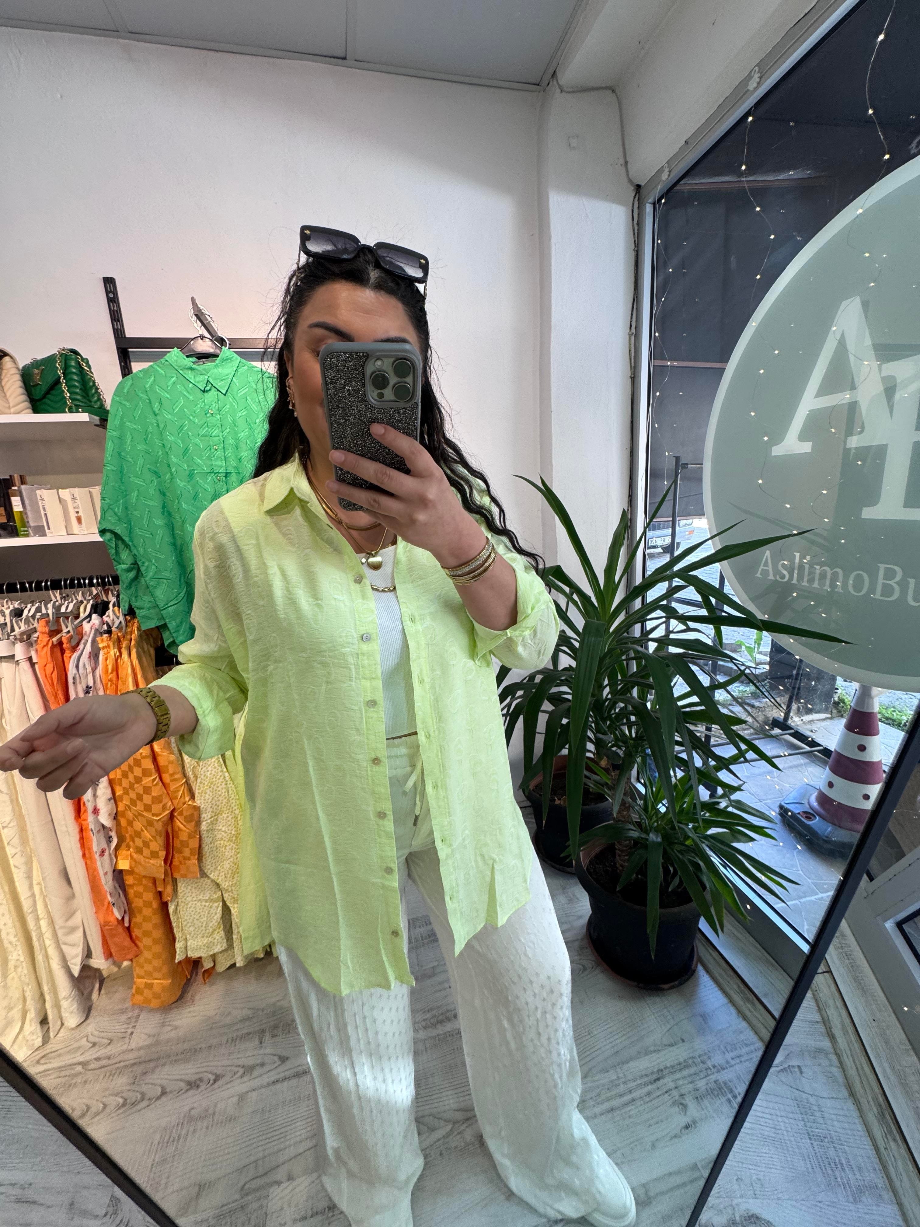 Neon Yeşil Jakarlı Gömlek