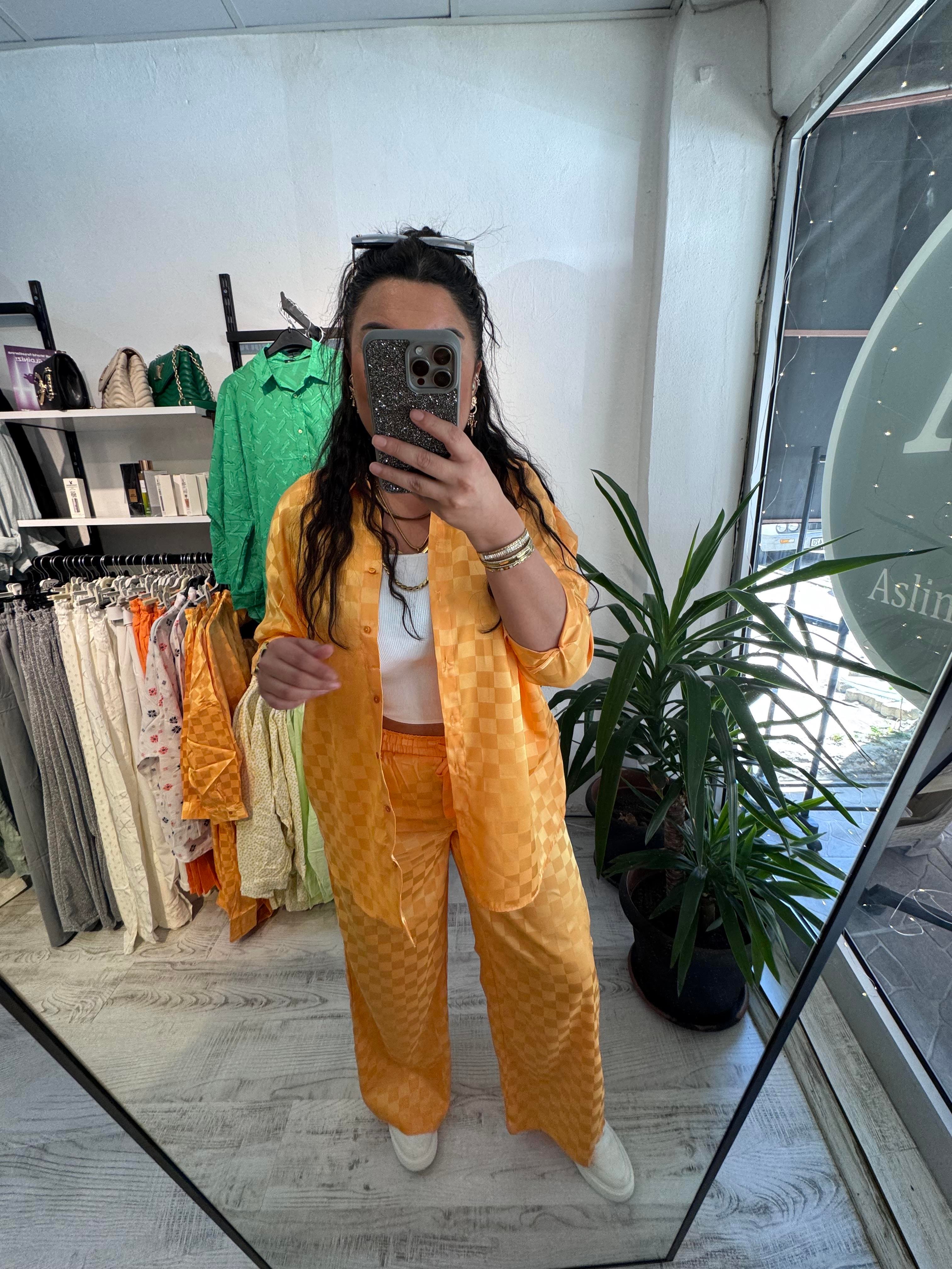 Pamuk Saten Jakarlı Orange Takım