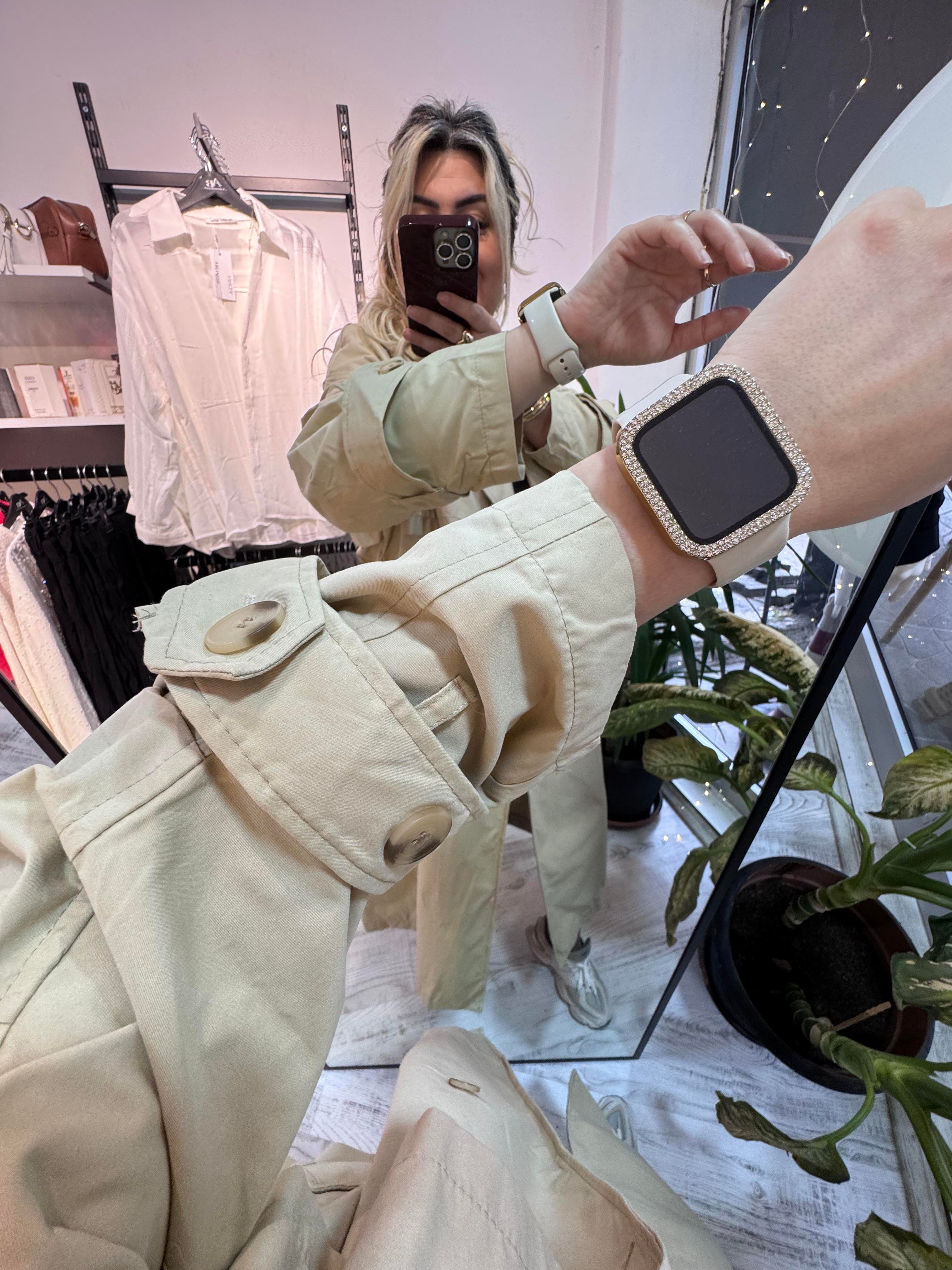 Premium Kalite Bej Trench