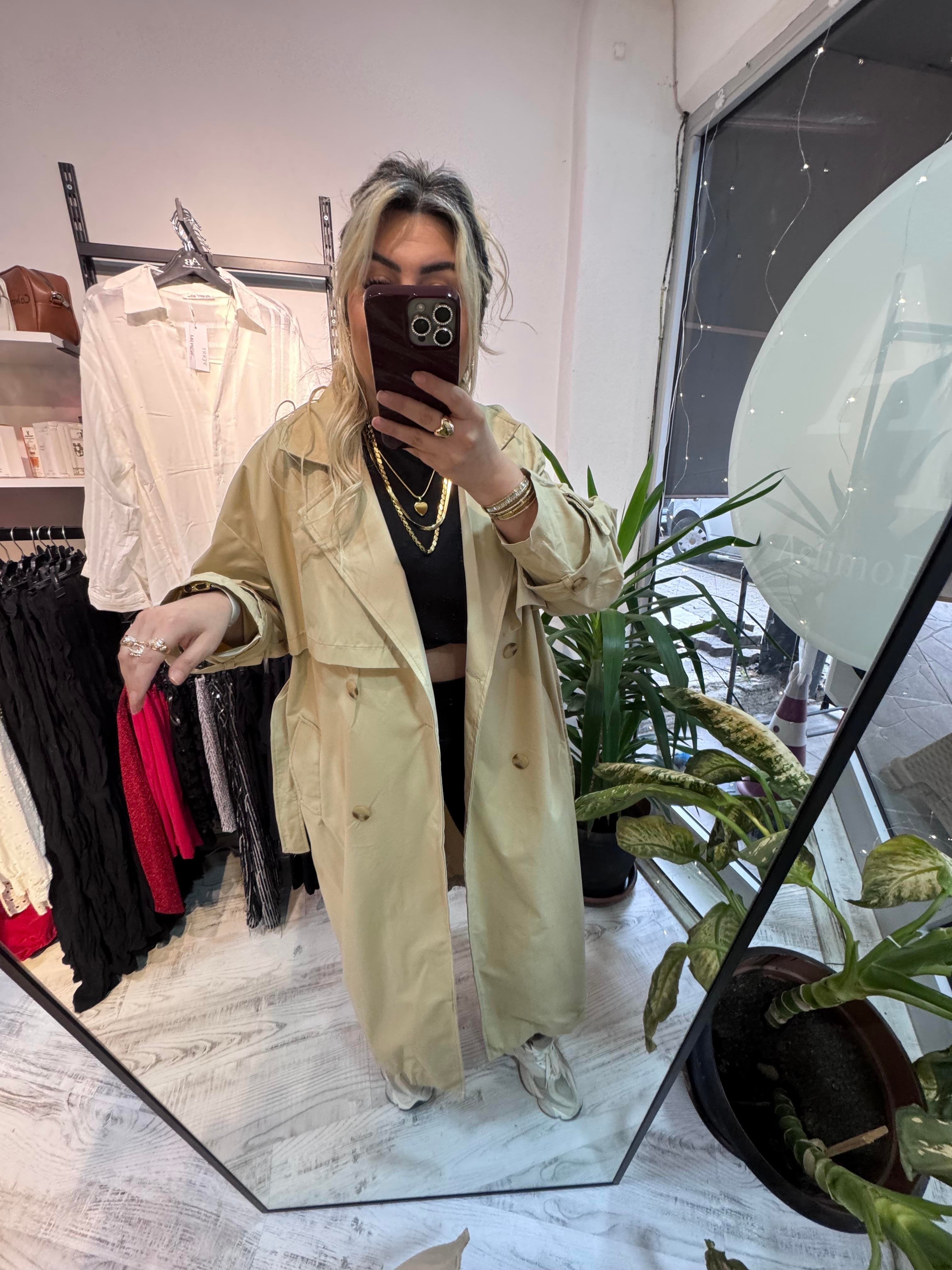 Premium Kalite Bej Trench