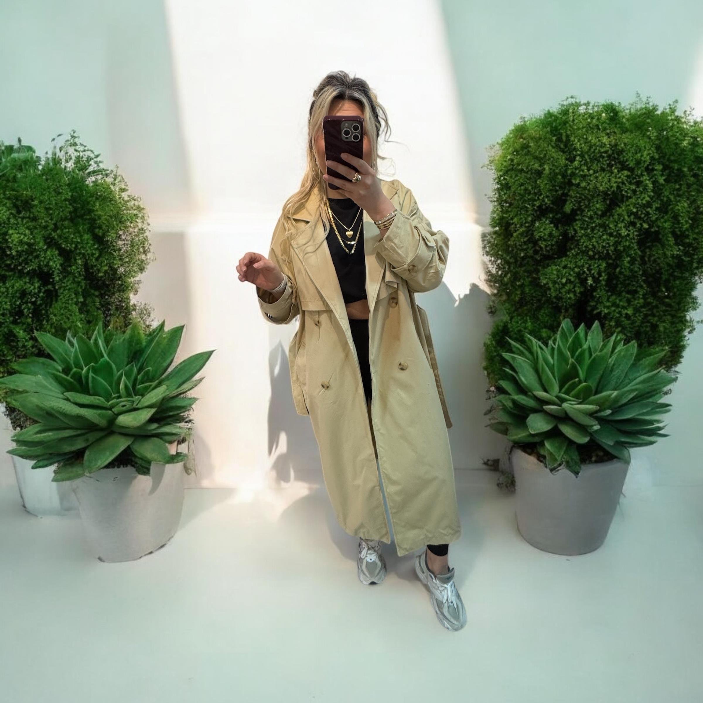 Premium Kalite Bej Trench